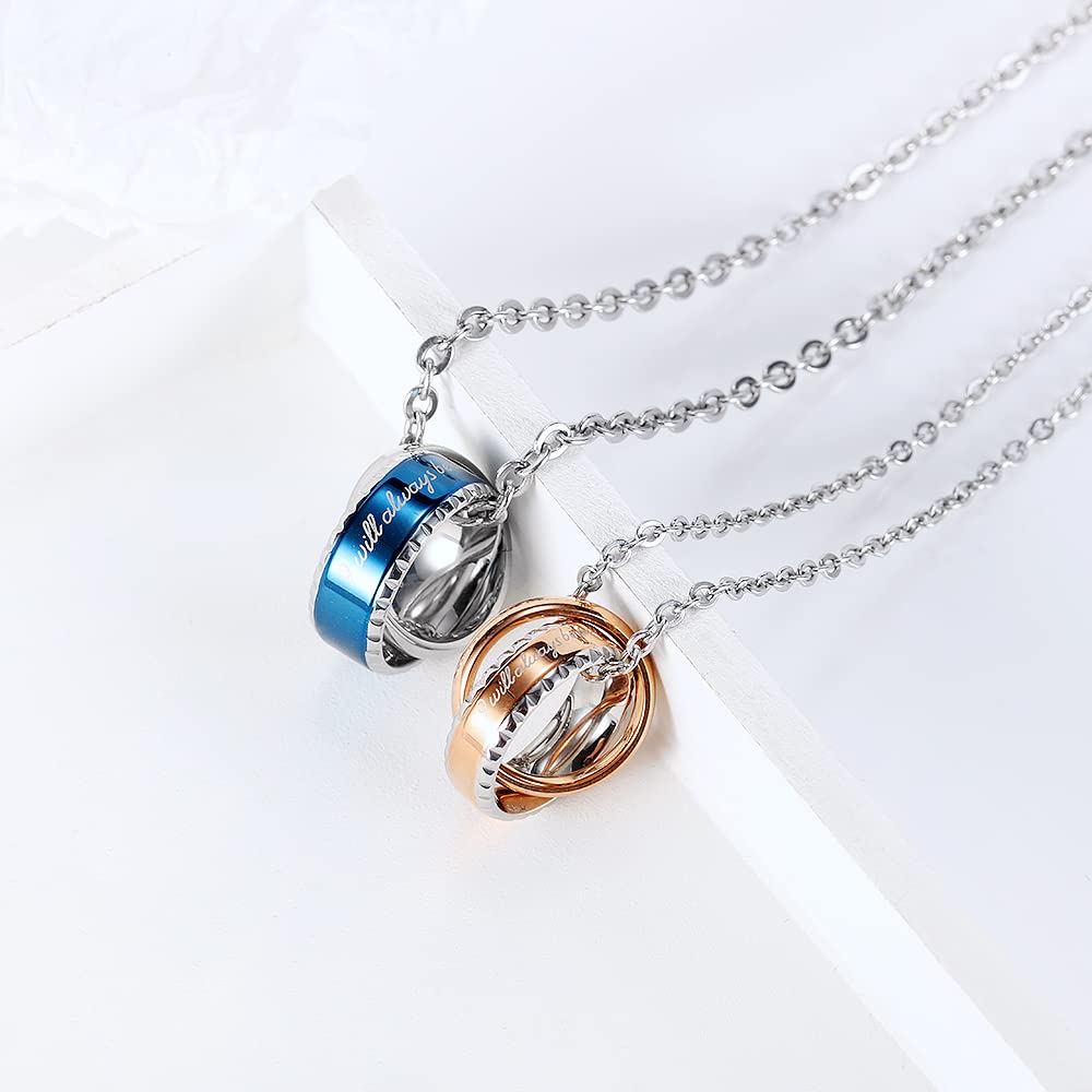 His & Hers Matching Couple Pendant Necklace Set - 'I Will Be With You' Korean Love Style with Lucky Bean Charm | Romantic Gift for Anniversaries, Valentine's Day & Couples Jewelry