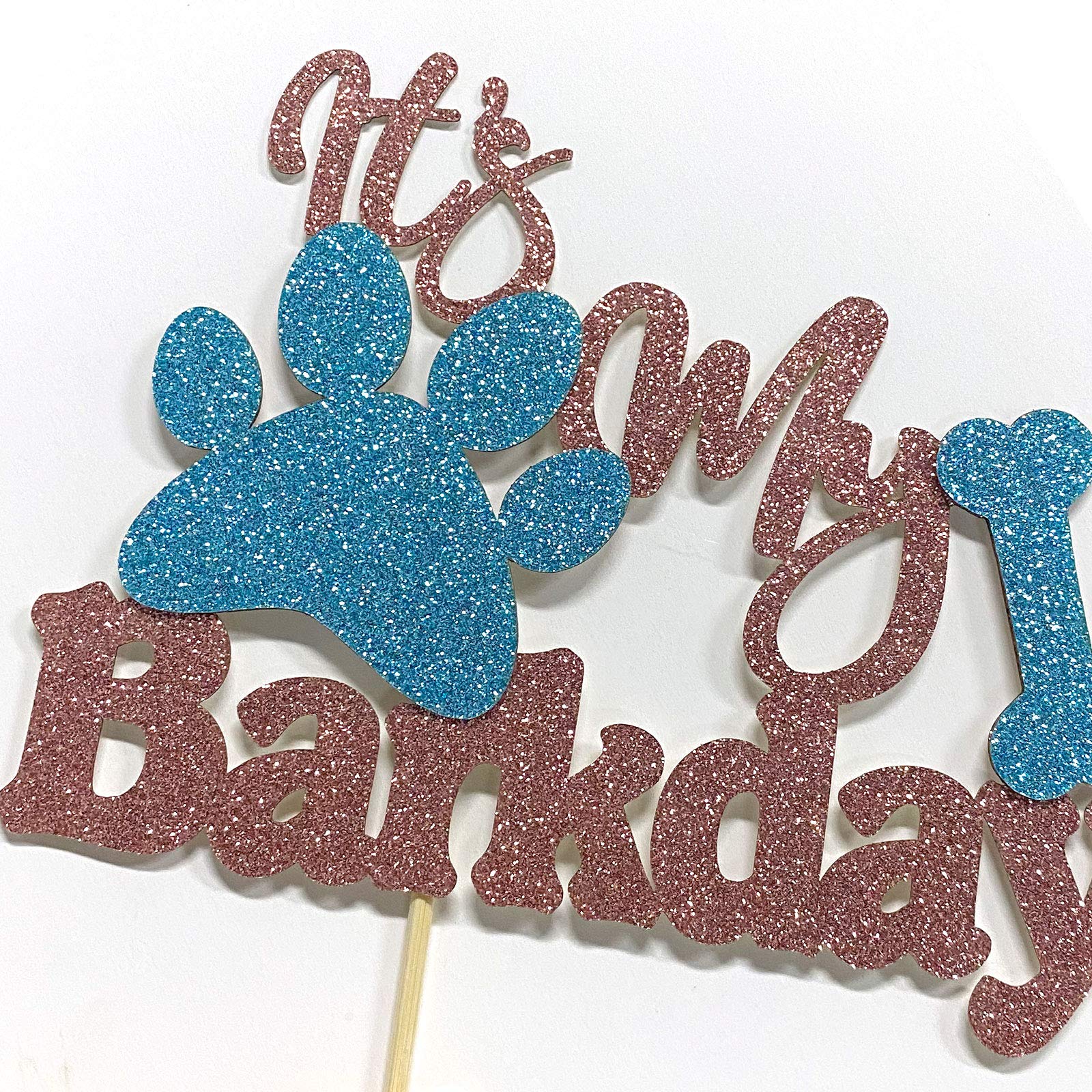Puppy Birthday Cake Topper - Rose Gold & Blue Glitter Dog Cake Decor for Pet Birthday Party | Perfect for Dog Lovers & Pet Celebration Decorations
