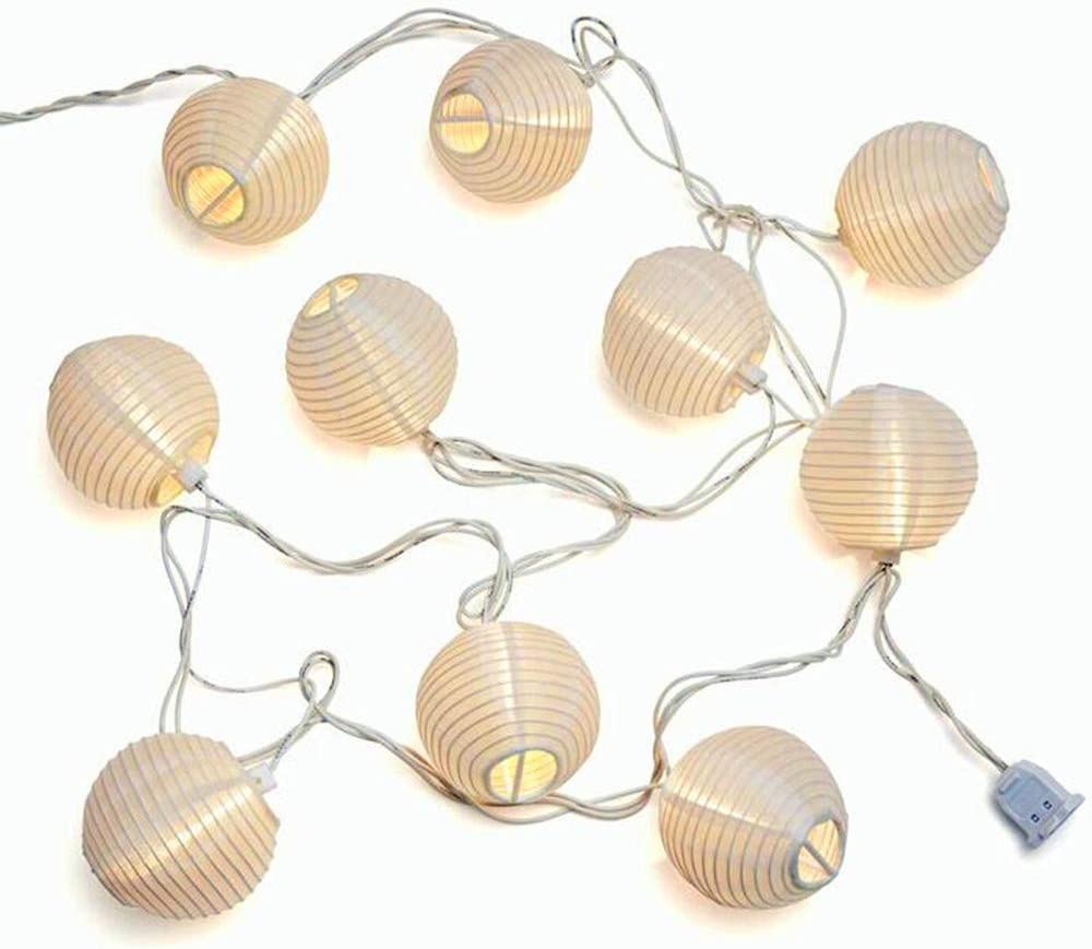 White Lantern String Lights Plug in - 8.5Ft Hanging Indoor/Outdoor Decorative Fairy Lights with 10 Cute White Nylon Lanterns, Connectable for Bedroom, Ramadan, Backyard, Patio, Bistro & Wedding Decor - Perfect for Parties, Holidays and Cozy Ambiance
