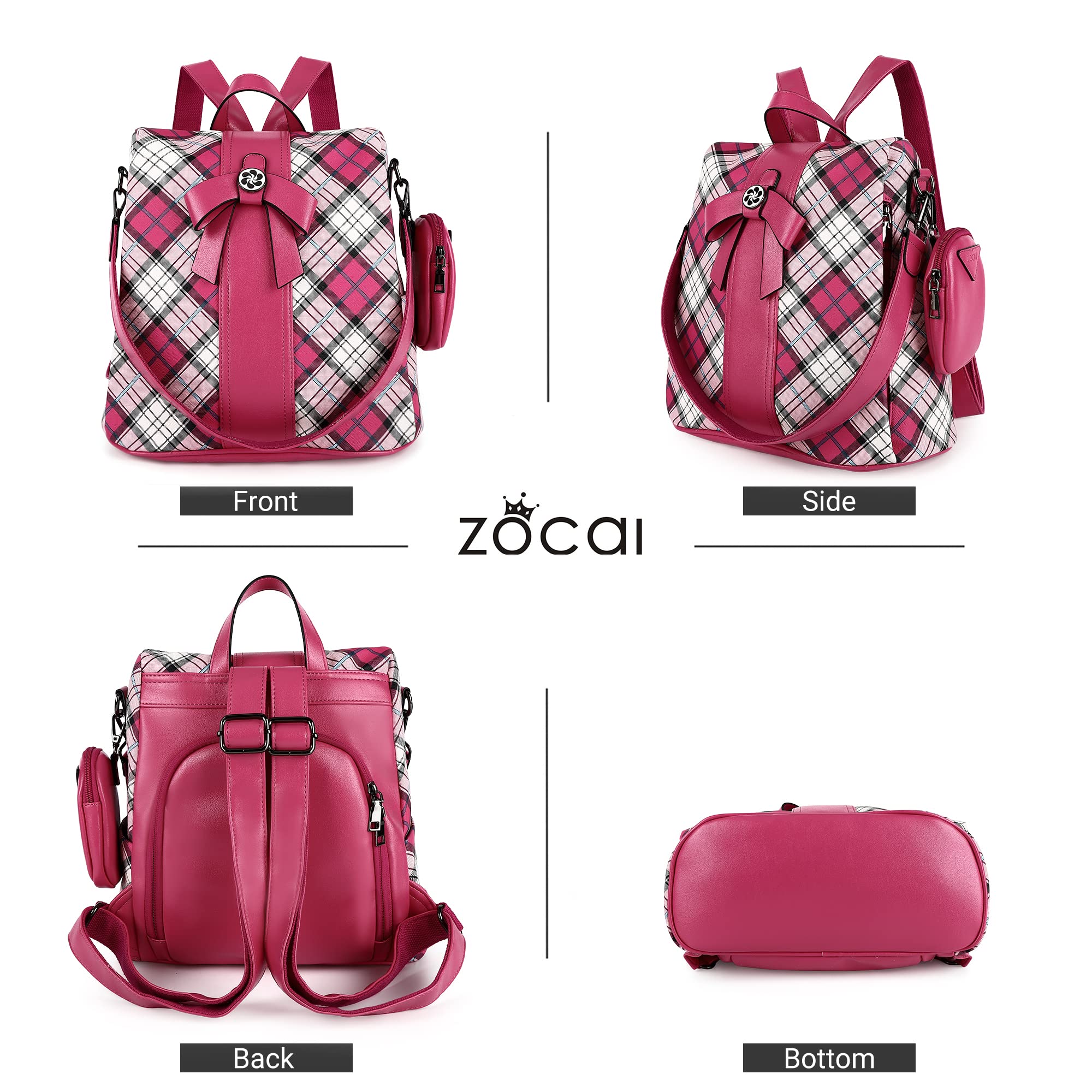 ZOCAI Women's Fashion Backpack Purse - PU Leather Anti-Theft Shoulder Bag & Satchel Daypack for Work, Travel & Daily Use
