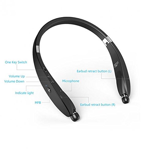 Premium Wireless Neckband Headphones with Retractable Earbuds, HiFi Stereo Sound & Hands-Free Mic - Compatible with Amazon Fire HD 10/8/7/6, Kindle DX, HDX 7/8.9 - Perfect for Workouts, Commuting & Home Entertainment