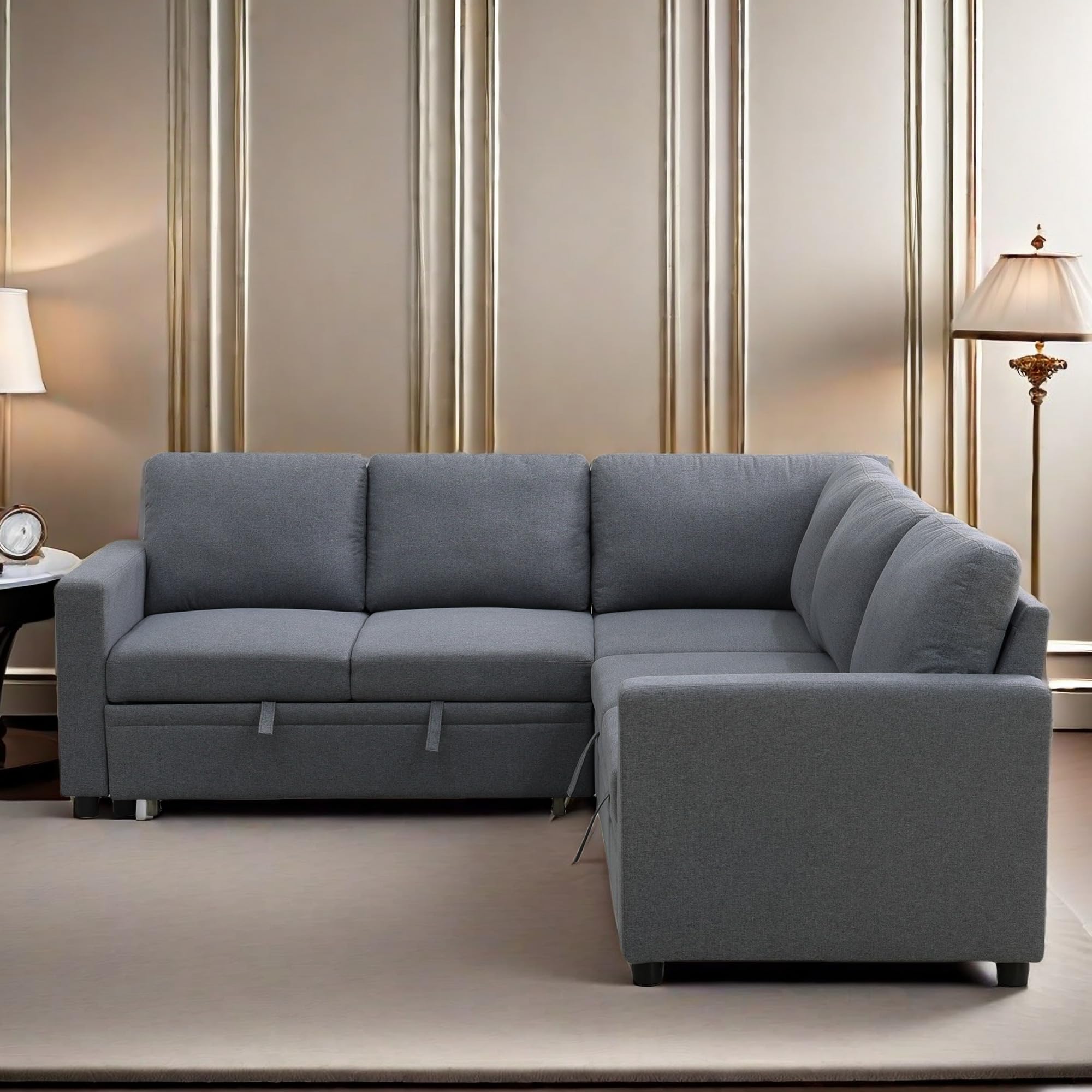 Convertible Sleeper Sofa Bed with Storage & Reversible Chaise - L-Shaped Sectional Couch with Armrests for Living Room, Apartment, Bedroom & Office - Perfect for Small Spaces, Guest Accommodation & Multi-Functional Furniture Needs