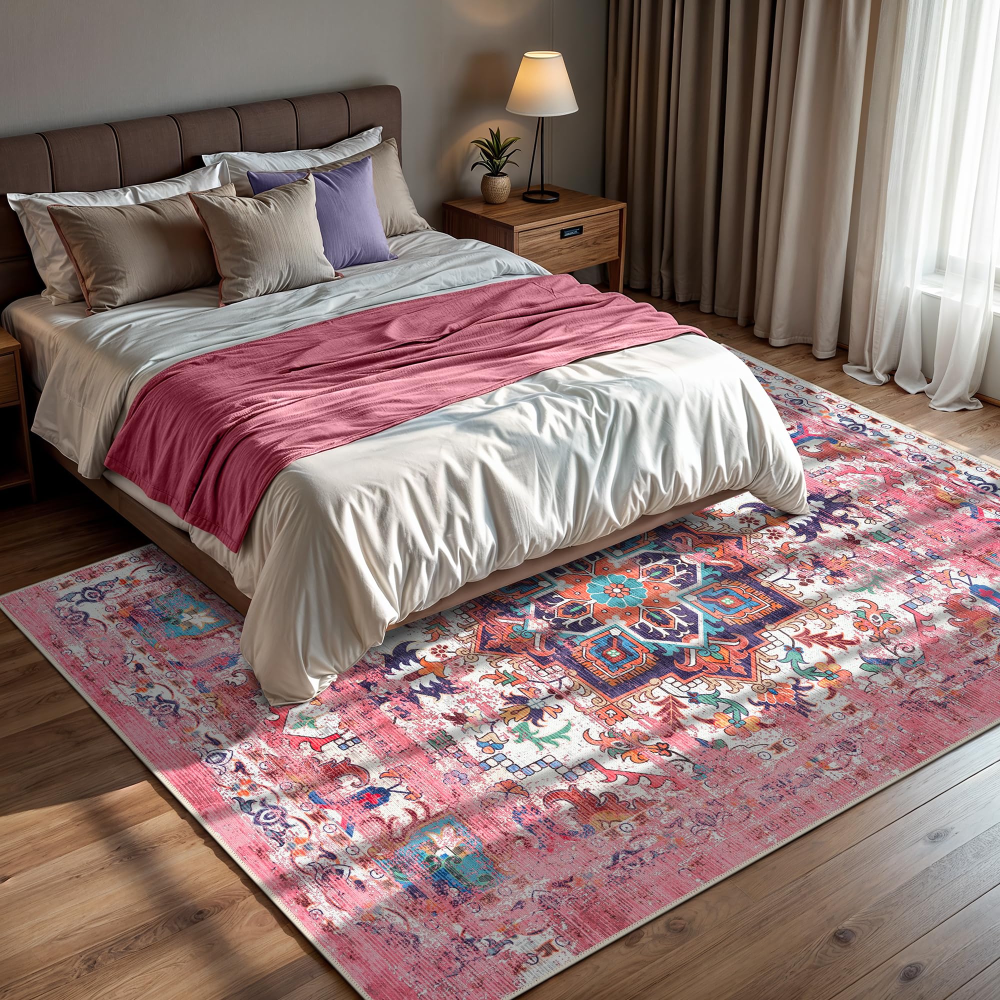 GLN Traditional Collection - Machine Washable Non-Slip Low Pile Chenille Area Rug for Living Room, Bedroom, Kitchen - 9'5