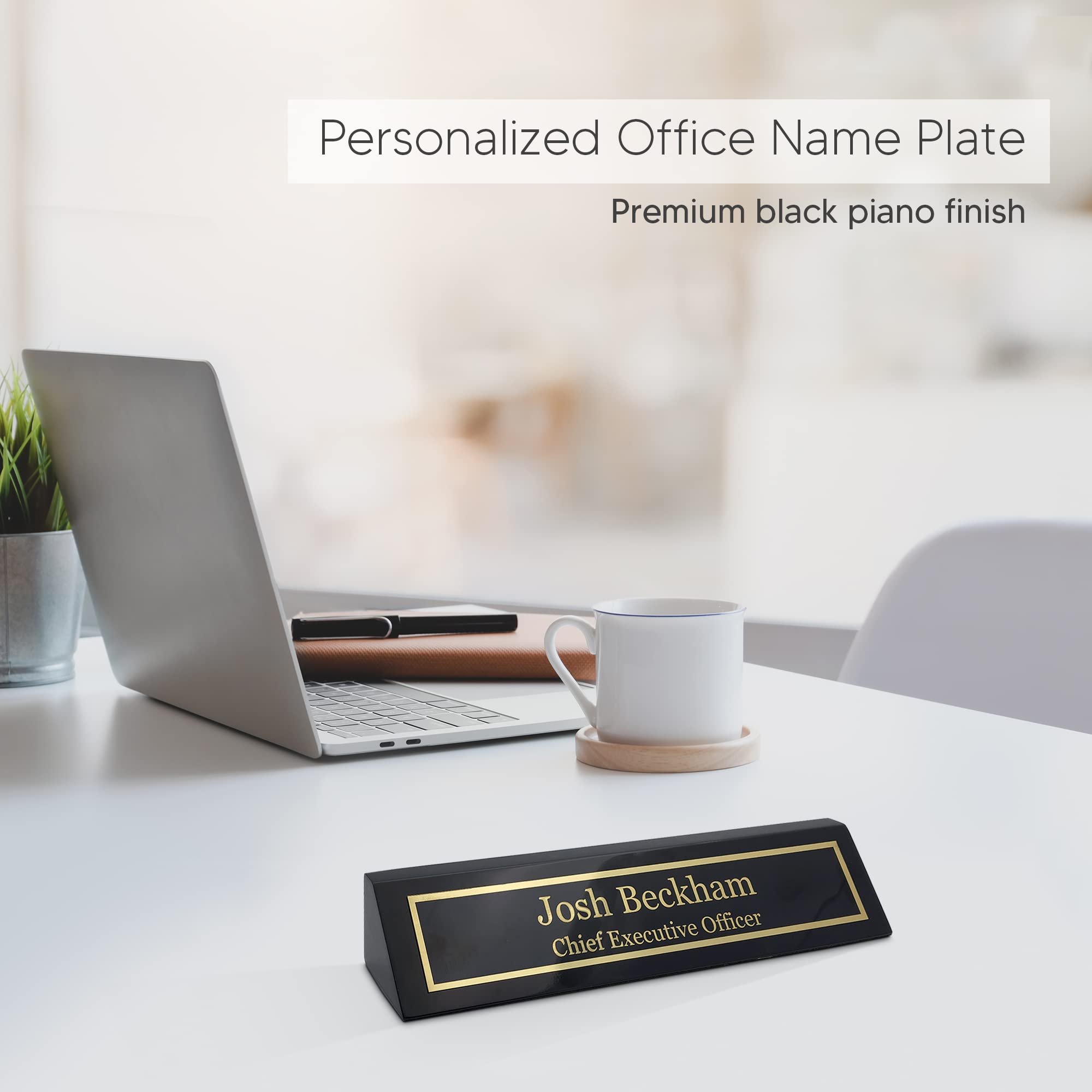 Custom Engraved Wood Name Plate for Desk - Personalized Office Name Sign with Elegant Black Piano Finish (2x10 Inches) | Perfect Desk Nameplate Gift for Professionals, Executive Office Decor & Home Office Accessories