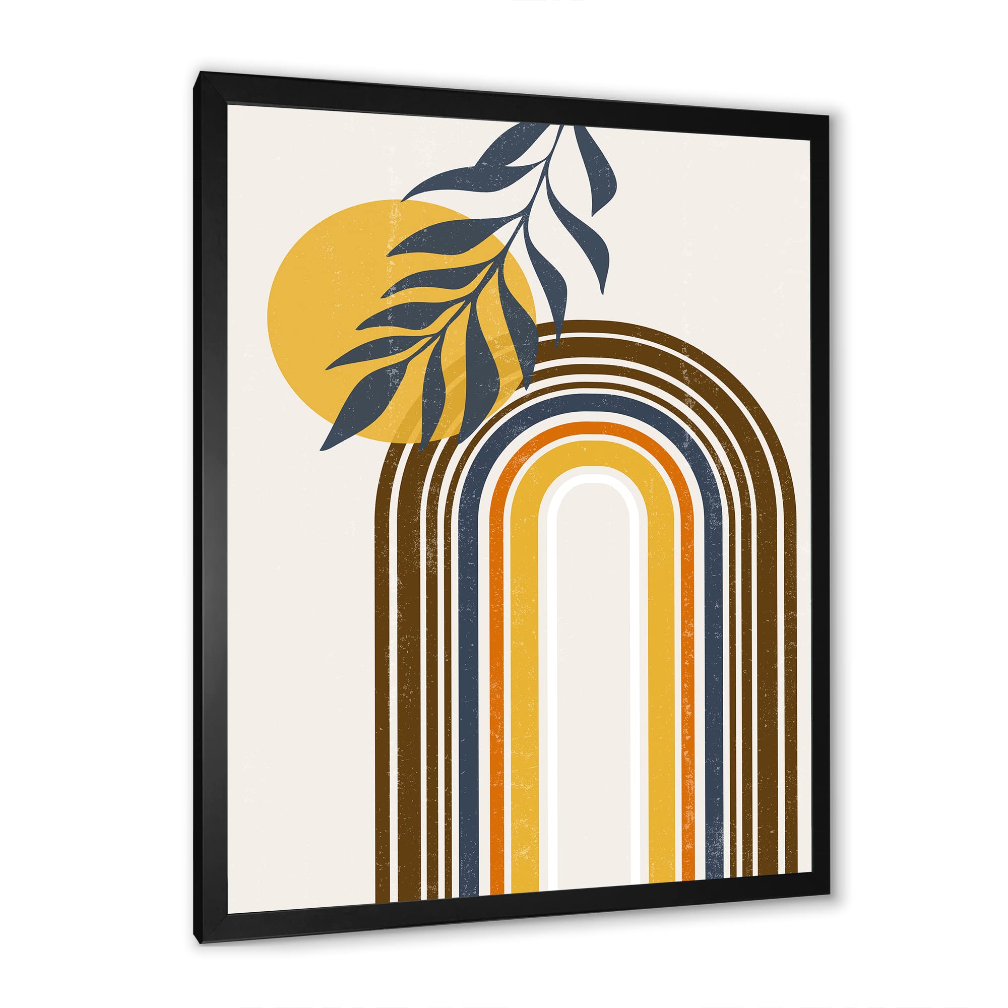 Abstract Sun Moon Leaves II Modern Framed Wall Art - Nature Inspired Home Decor for Living Room, Bedroom & Office