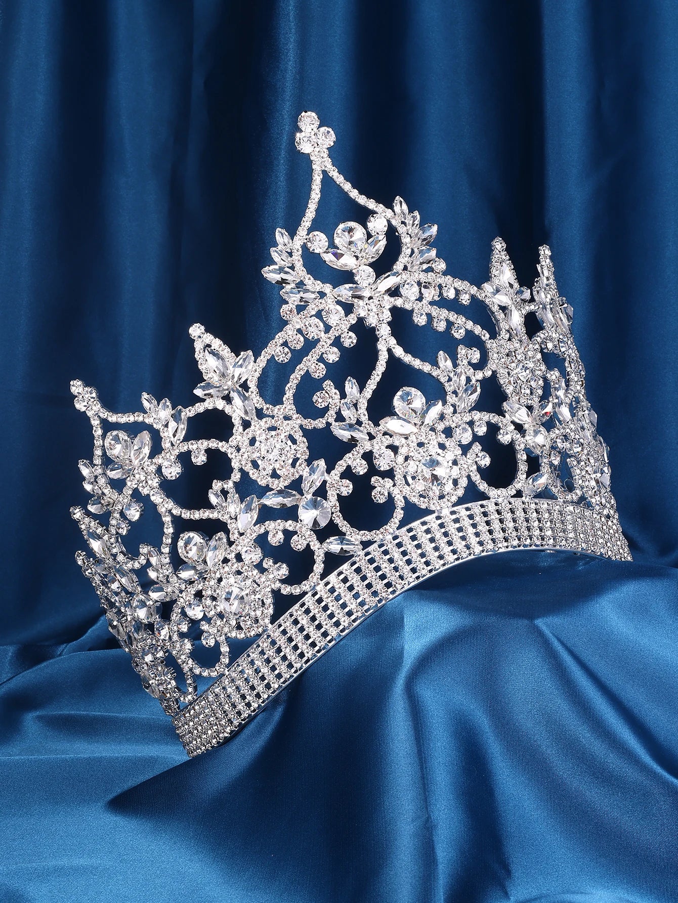 Imperial Aurora Pageant Crown – Silver Rhinestone Tiara with AB Stones for Beauty Queens, Pageants, Prom, Weddings & Special Events | Elegant Headpiece for Women & Girls