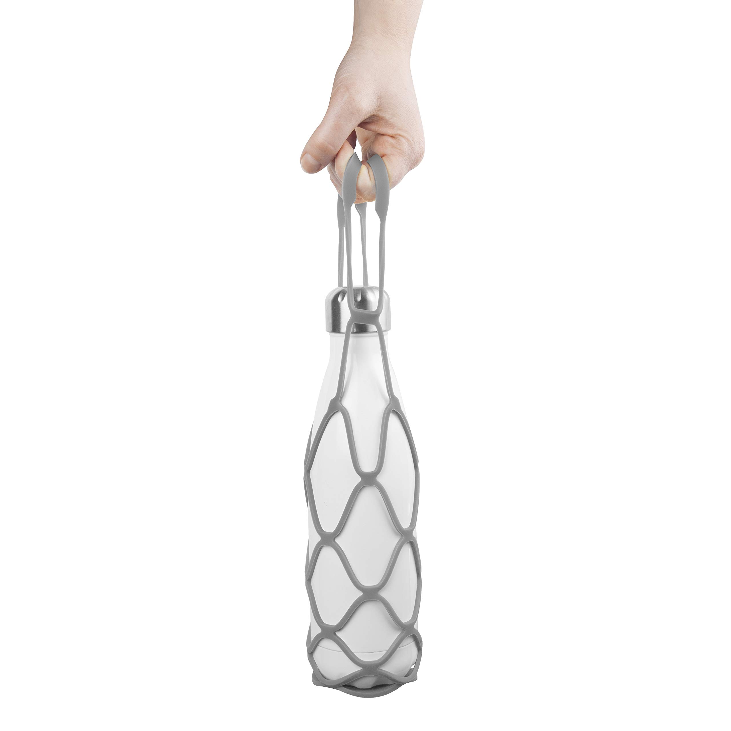 Final Touch Everyday Up & Away Collapsible Silicone Bottle Bag - Grey (FTA1081) | Portable Water Bottle Holder for Gym, Hiking & Travel | Leakproof & Collapsible Storage Solution