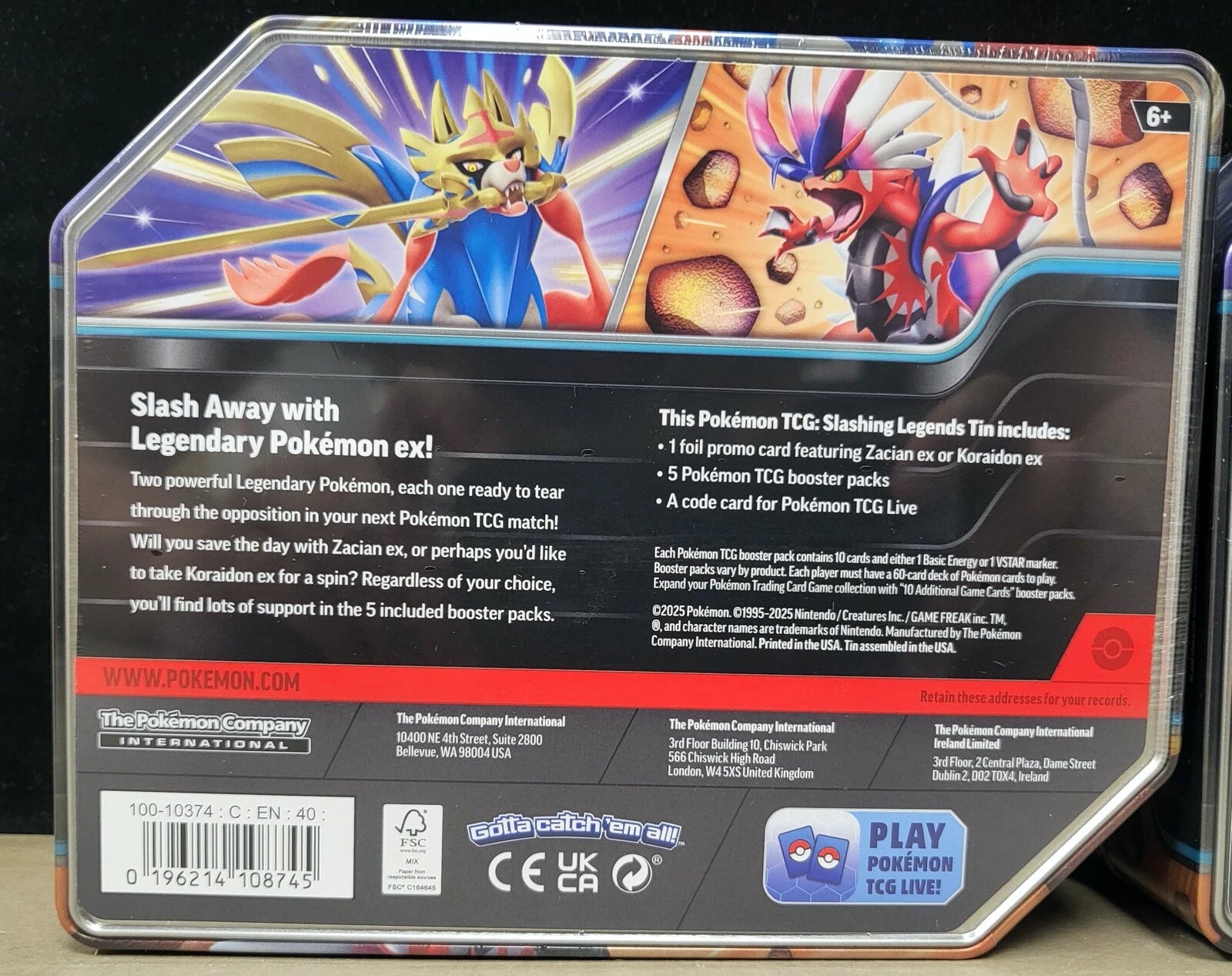 Pokemon TCG Slashing Legends Tin Set of 2 - Scarlet & Violet Expansion | Collectible Trading Cards for Battles & Gifts