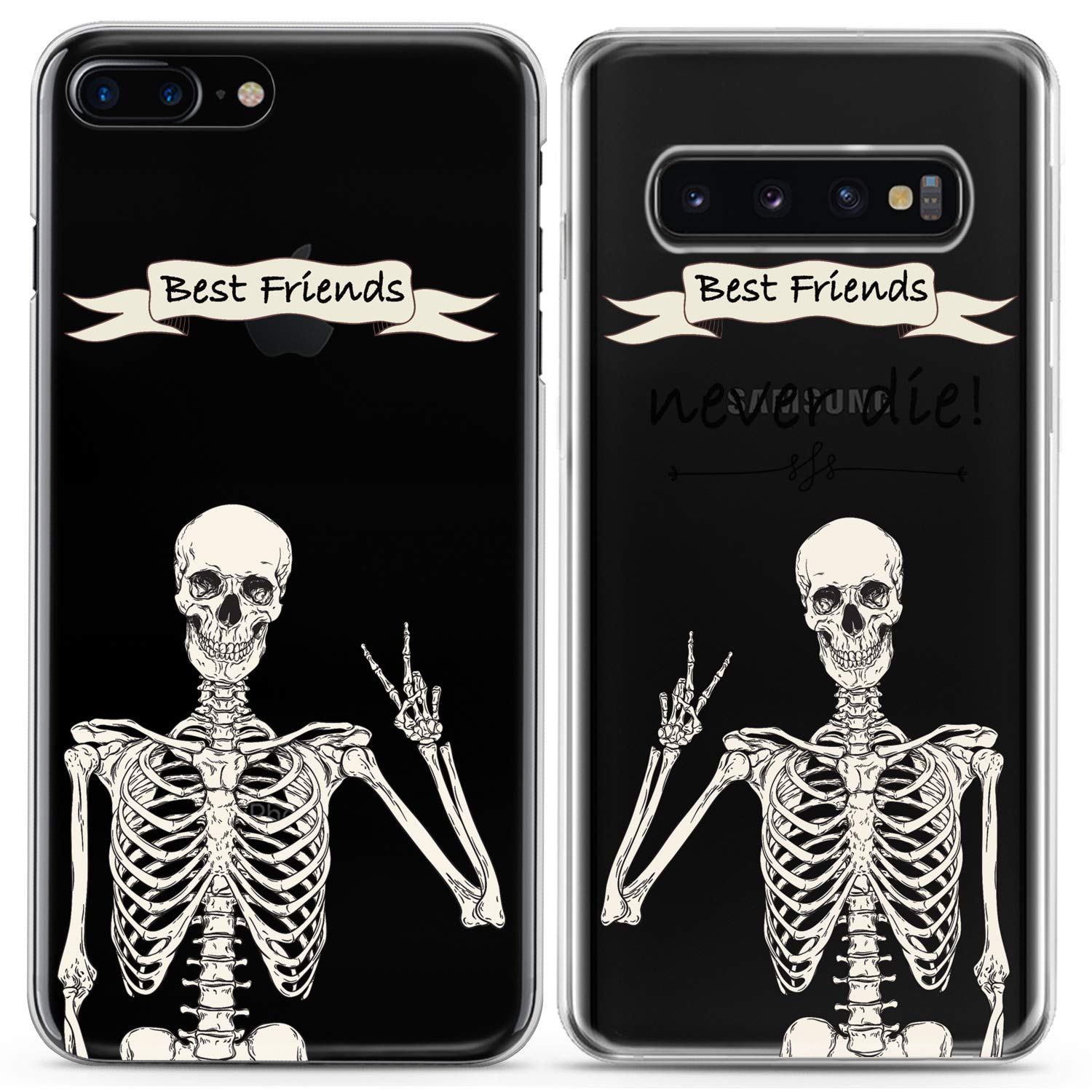 Matching Couple Phone Cases Compatible with iPhone 16/15/14/13/12/11 Pro Max/Mini/XS/X/6s/8 Plus/7+/XR/10/SE 5 - Funny Skeleton Best Friends Silicone Cover - Cute Boho Art Design for Women & Teens - Perfect for Couples, BFFs & Soulmates    **Usage Scenarios:** Great for Valentine's Day, anniversaries, birthdays, or everyday use to show your love and friendship with matching phone cases!