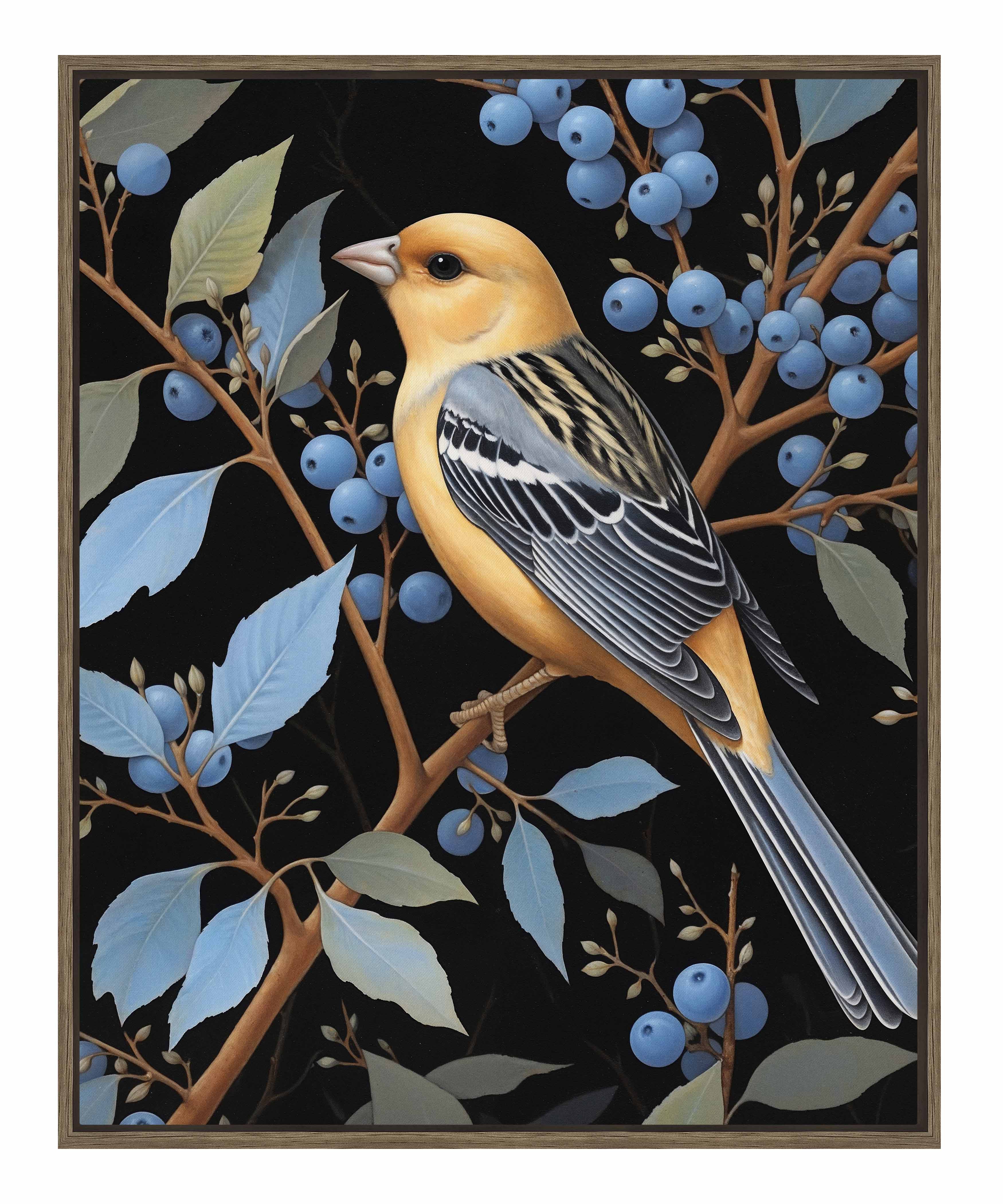 Bounty of Blue Oriole Amidst Berries Gallery Wrapped Canvas - Stunning Nature Wall Art for Living Room, Bedroom & Office Decor