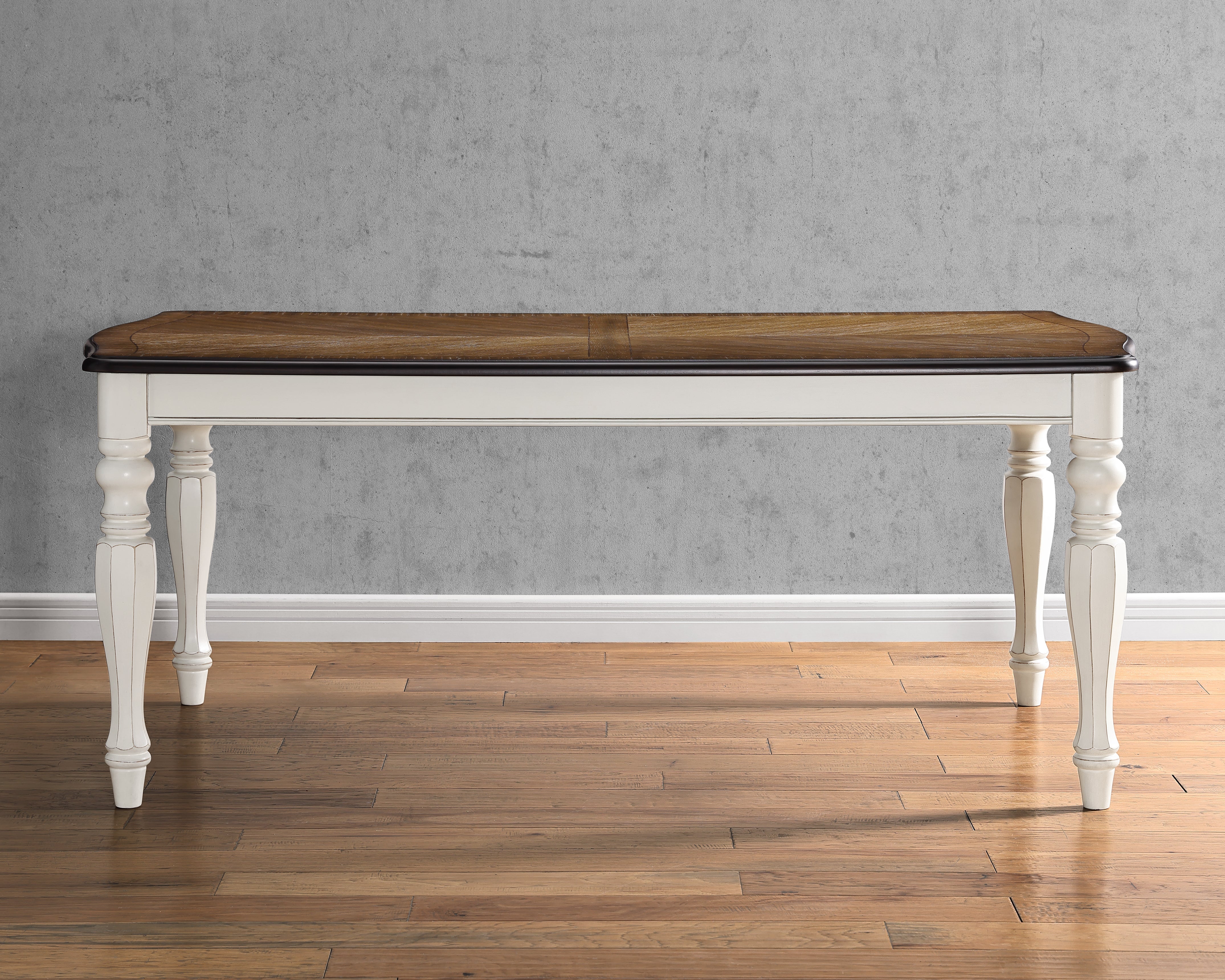 Roundhill Furniture Belleza French Country Dining Table - Antique White & Weathered Oak Finish | Farmhouse Style Kitchen Table for Dining Room & Breakfast Nook