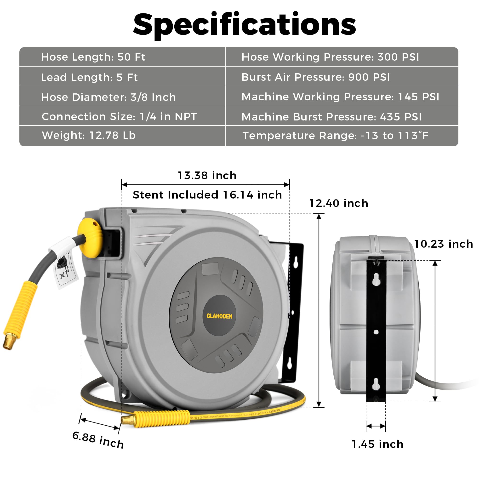 Enclosed Retractable Air Hose Reel - 3/8