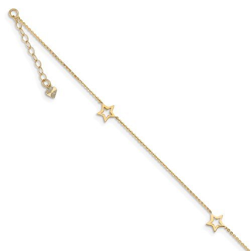 14K Yellow Gold Open Star Adjustable Anklet Bracelet for Women - Perfect for Beach, Summer & Boho Style Outfits