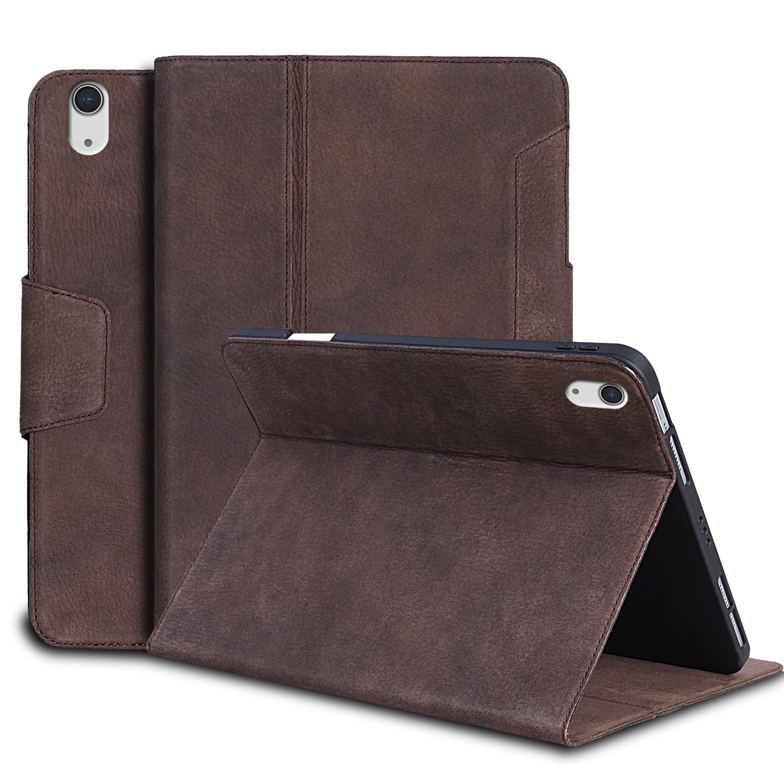 Genuine Leather iPad Mini 7 Case (2024) & iPad Mini 6 Case (2021) - 8.3 Inch Magnetic Cover with Pencil Holder & Wireless Charging | Shockproof Cowhide Protective Case in Sand Dark Brown | Perfect for Work, Travel & Everyday Use