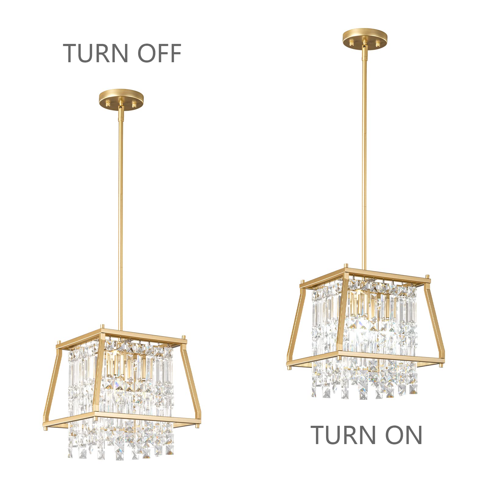 LMQNINE Farmhouse Chandelier - Gold Metal Crystal Pendant Light Fixture for Kitchen Island, Dining Room, Living Room - Flat & Sloped Ceiling (Trapezoid 11.81 Inch) - Perfect for Rustic Home Decor & Wedding Venue Lighting