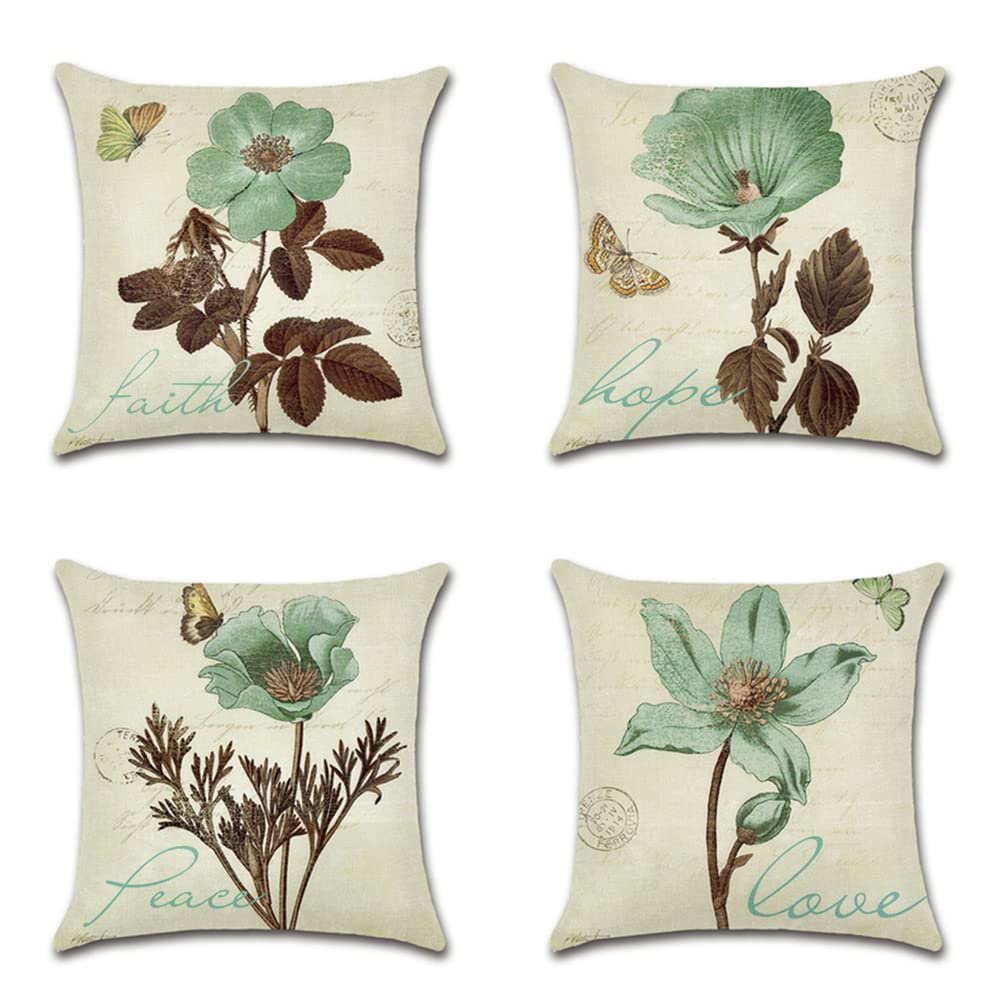Artscope Set of 4 Waterproof 18x18 Inch Throw Pillow Covers - Decorative Outdoor Indoor Cushion Covers for Patio, Garden, Living Room & Farmhouse Decor (Blue Floral Design) - Perfect for Sofa, Bed, Chair & Seasonal Home Decor