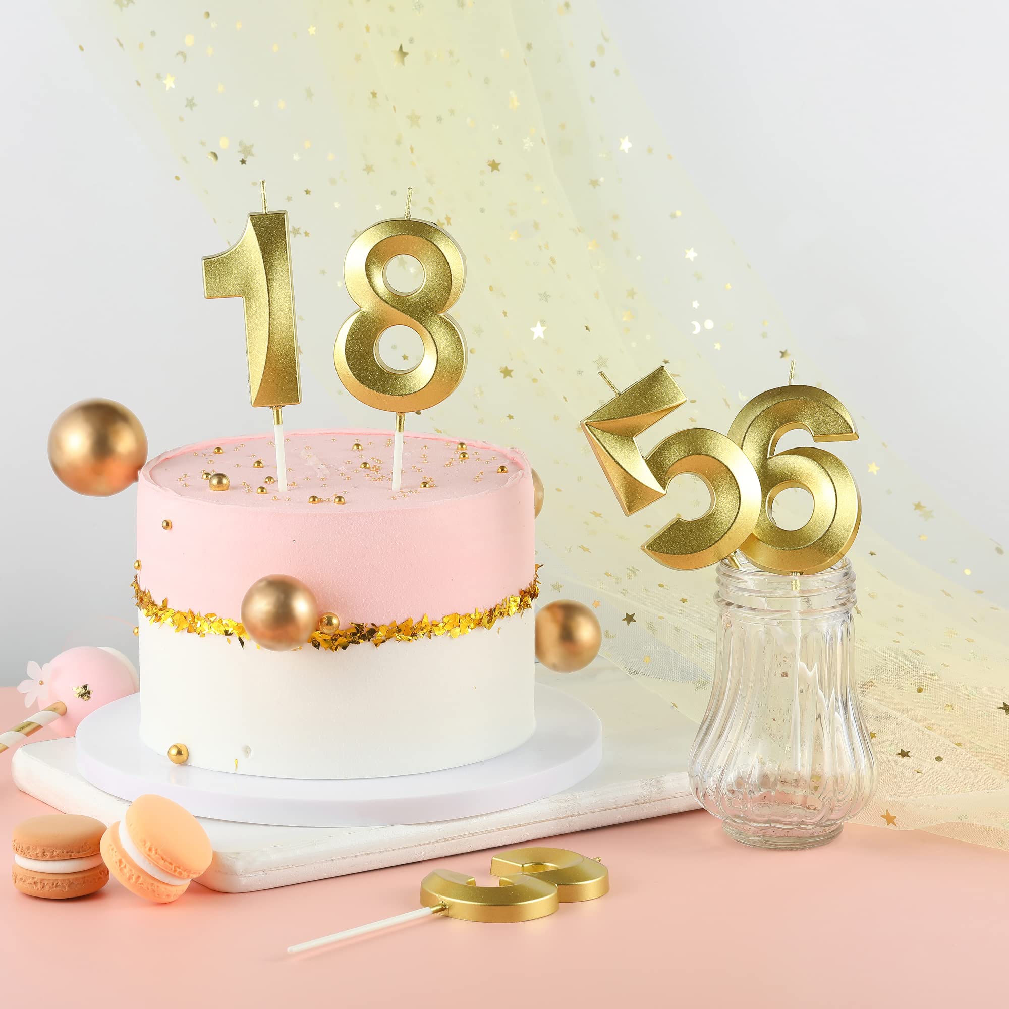 2.76 Inch Diamond Gold 80 Number Birthday Candles - Gold Number Cake Candles for Party Celebration - Perfect for Birthday Cakes, Anniversary Parties & Special Occasions