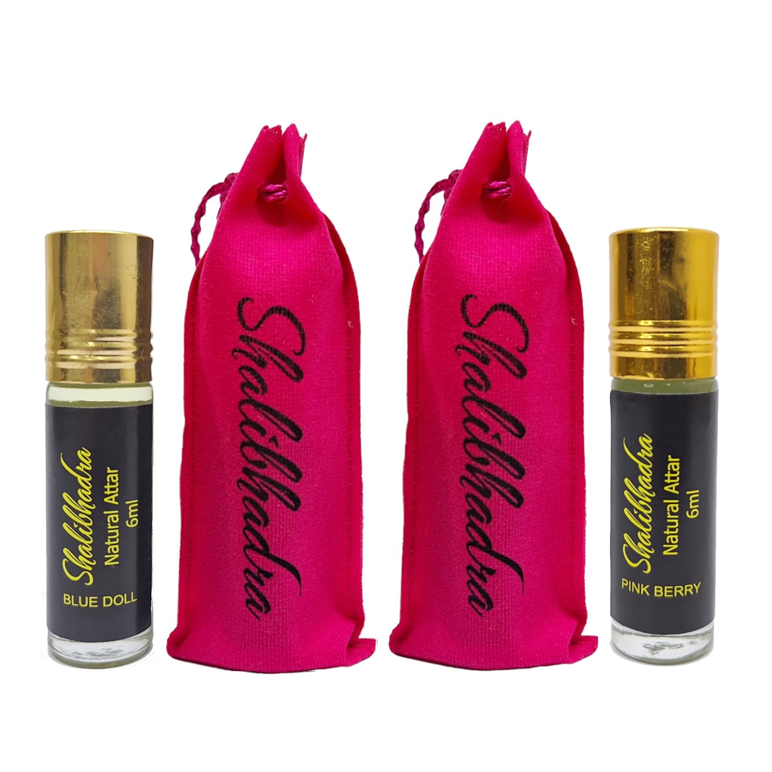 Shalibhadra Combo Bluedoll & Pinkberry Attar Fragrances - Alcohol-Free, Long-Lasting 24-Hour Perfume Oil for Men & Women - Roll-On Essential Oil Perfume (6ml x 2 Pack) - Perfect for Daily Wear, Office & Special Occasions