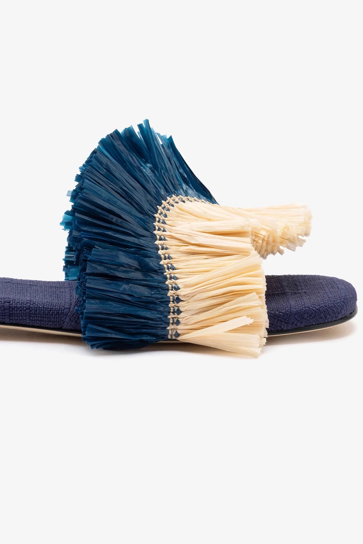 Navy Raffia Ivy Fringe Flat Shoes - Comfortable Summer Sandals for Beach, Vacation & Casual Outings