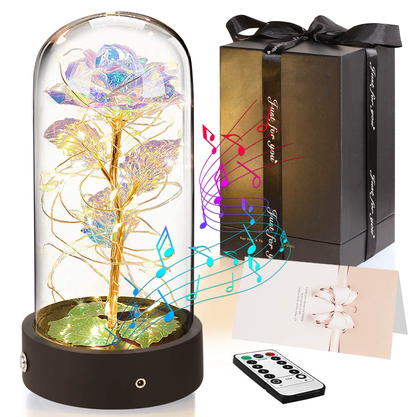 Enchanted Rose Music Box - Beauty and the Beast Inspired Galaxy Rose in Glass Dome with LED Lights, Personalized Christmas Gift for Women, Mom, Wife, Girlfriend or Grandma | Romantic Anniversary Present, Birthday Keepsake for Home Decor & Disney Lovers