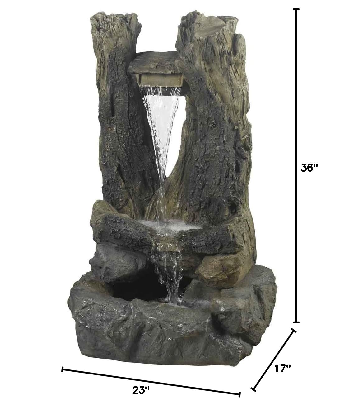Jeco Wooden Waterfall Fountain - Indoor/Outdoor Decorative Garden Fountain for Home, Office & Patio - Relaxing Zen Water Feature for Meditation & Stress Relief