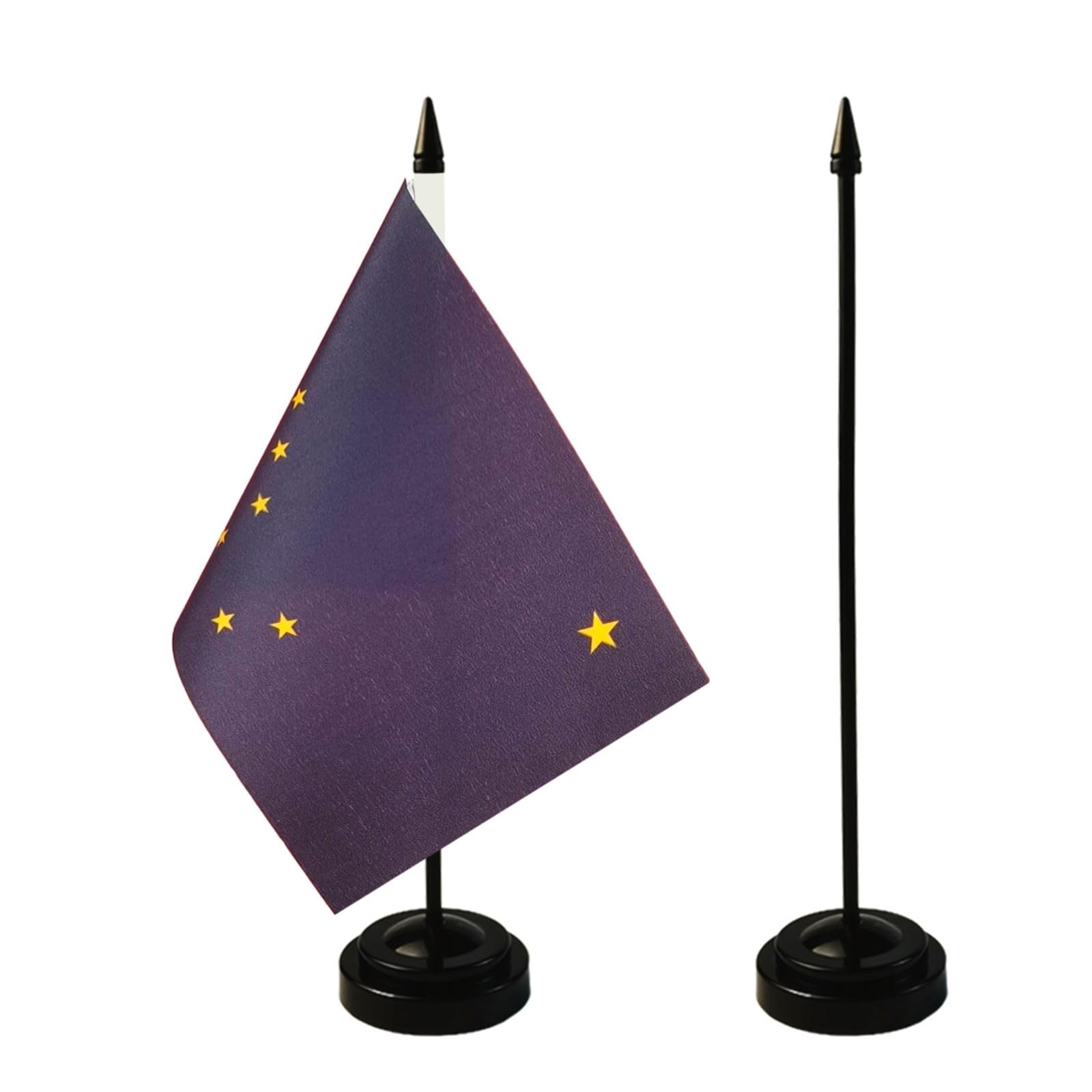 2 Pack USA & Alaska Desk Flags Set - 1 Alaska Table Flag & 1 American Mini Flag with Stand Base - Perfect for Office Decor, Home Display, and Conference Room Accessories - Great for Patriotic Displays, Government Offices, and Educational Settings