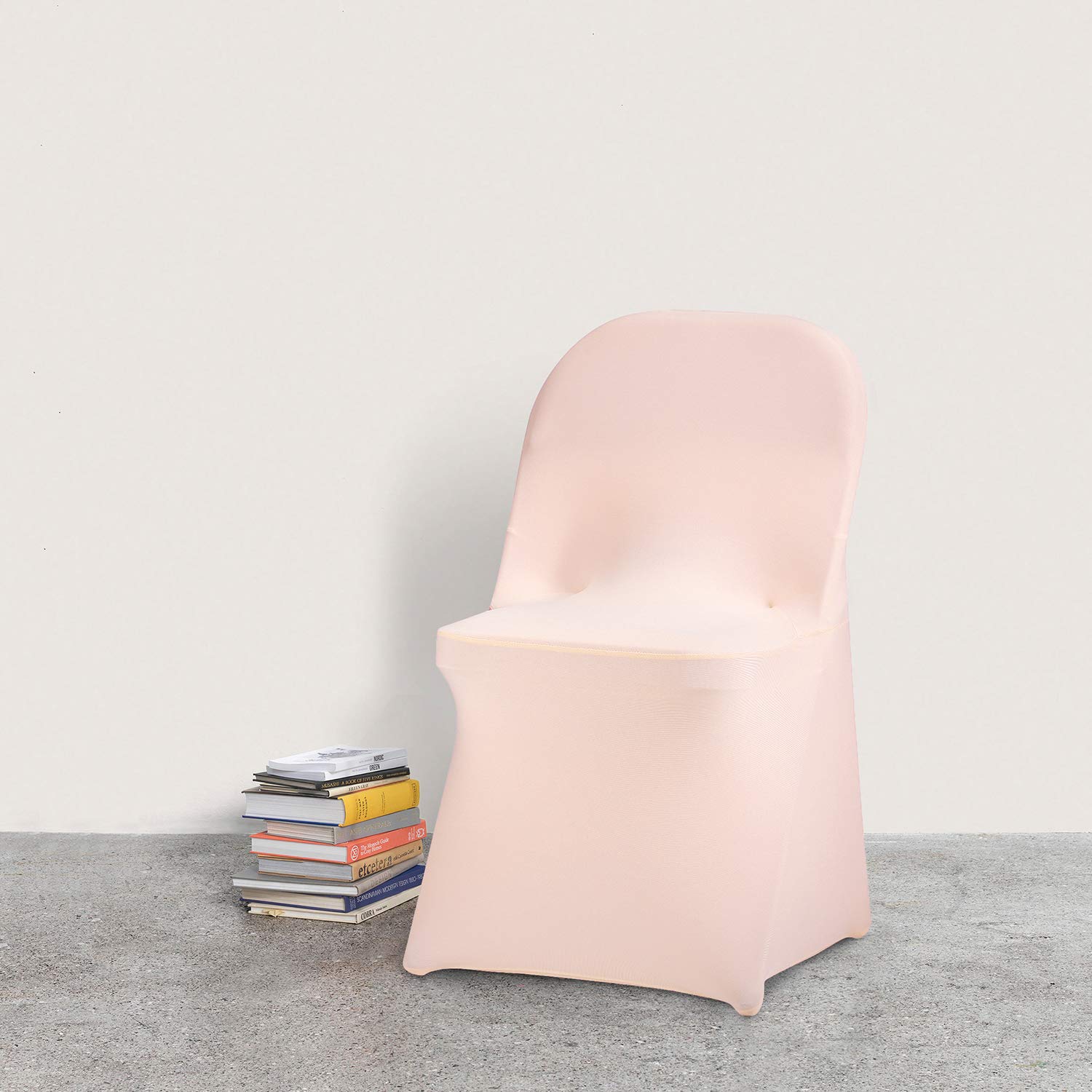Peomeise Stretch Spandex Folding Chair Covers - 6 Pack Blush Pink Elastic Banquet Chair Slipcovers for Weddings, Parties, Dining Events & Home Decor