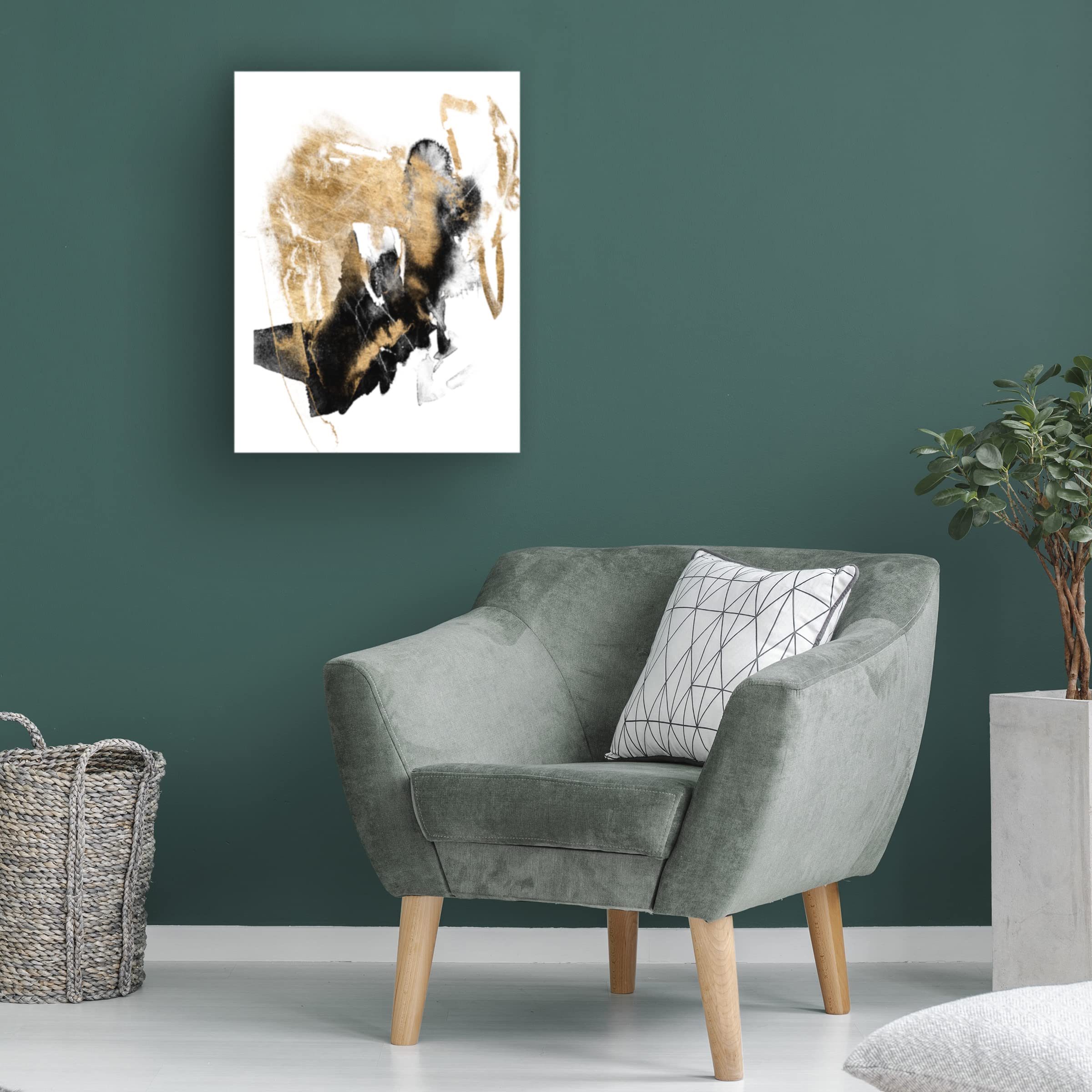 Jennifer Goldberger 'Black And Gold Splash I' Modern Abstract Canvas Wall Art - Perfect for Living Room, Bedroom & Office Decor
