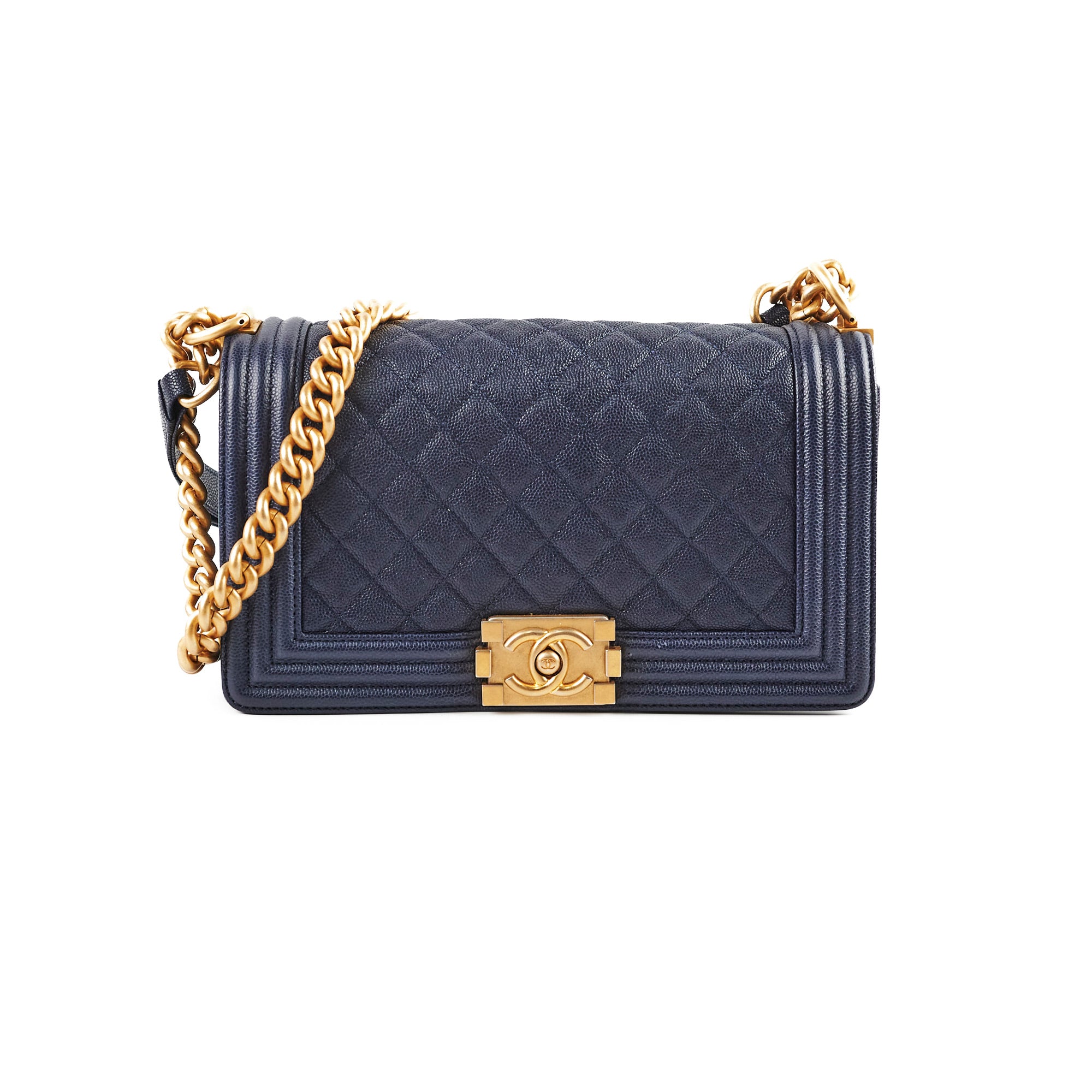 Chanel Caviar Leather Old Medium Boy Bag in Navy Blue - 25 Series | Luxury Handbag for Women, Perfect for Evening Events & Daily Use