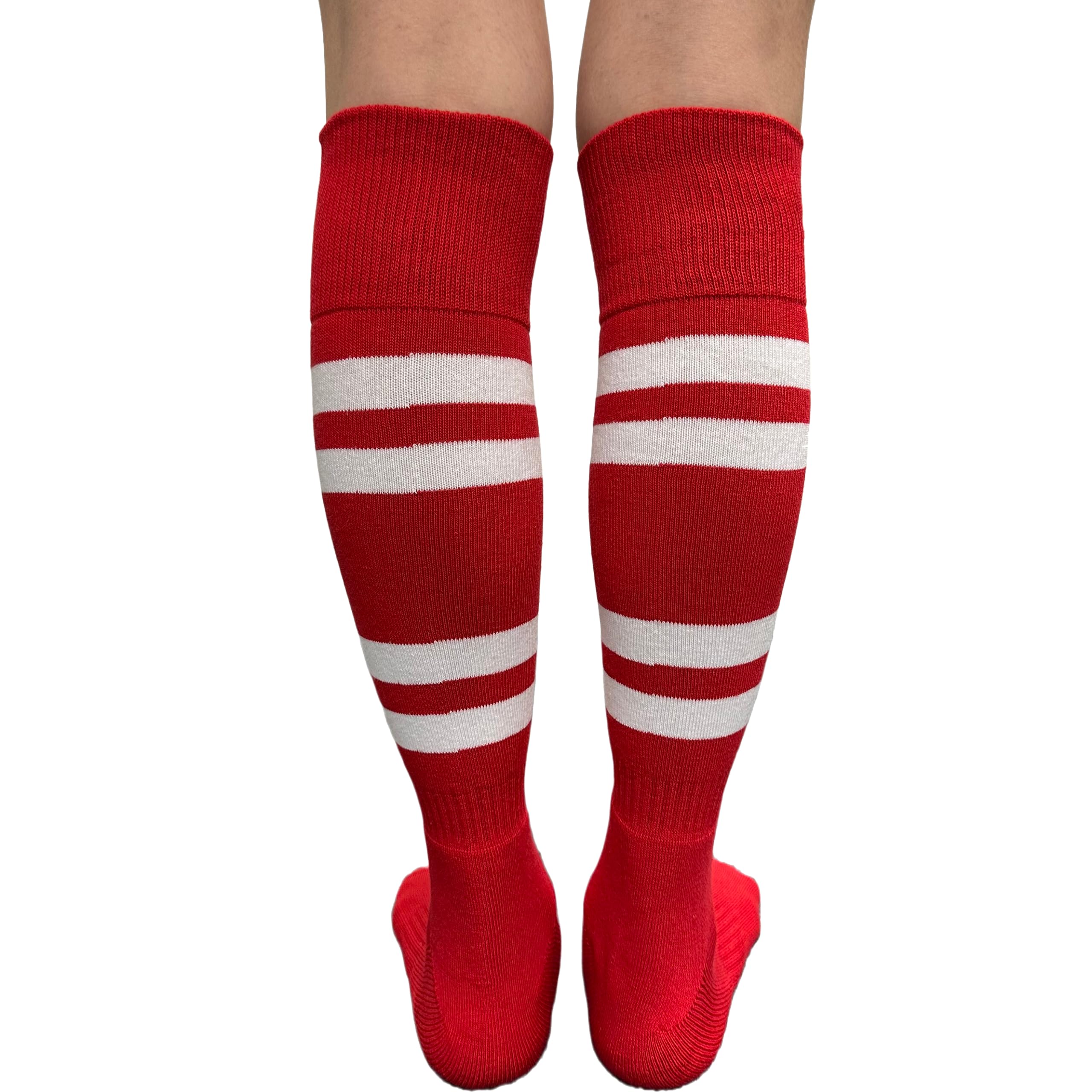 COUVER White Striped Knee High Softball Socks - Breathable & Cushioned Sports Socks for Women & Girls - Perfect for Softball, Baseball, Soccer & Volleyball Games
