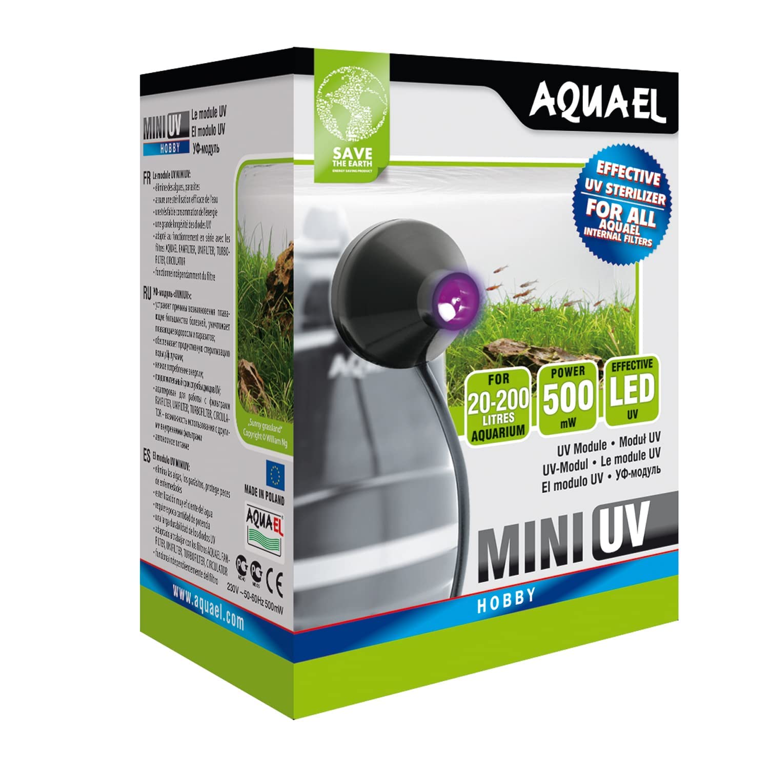Aquael Mini UV Sterilizer for Aquariums - Compact Water Purifier for Fish Tanks, Ponds & Small Water Features | Eliminates Algae & Harmful Bacteria | Ideal for Home, Office & Pet Stores