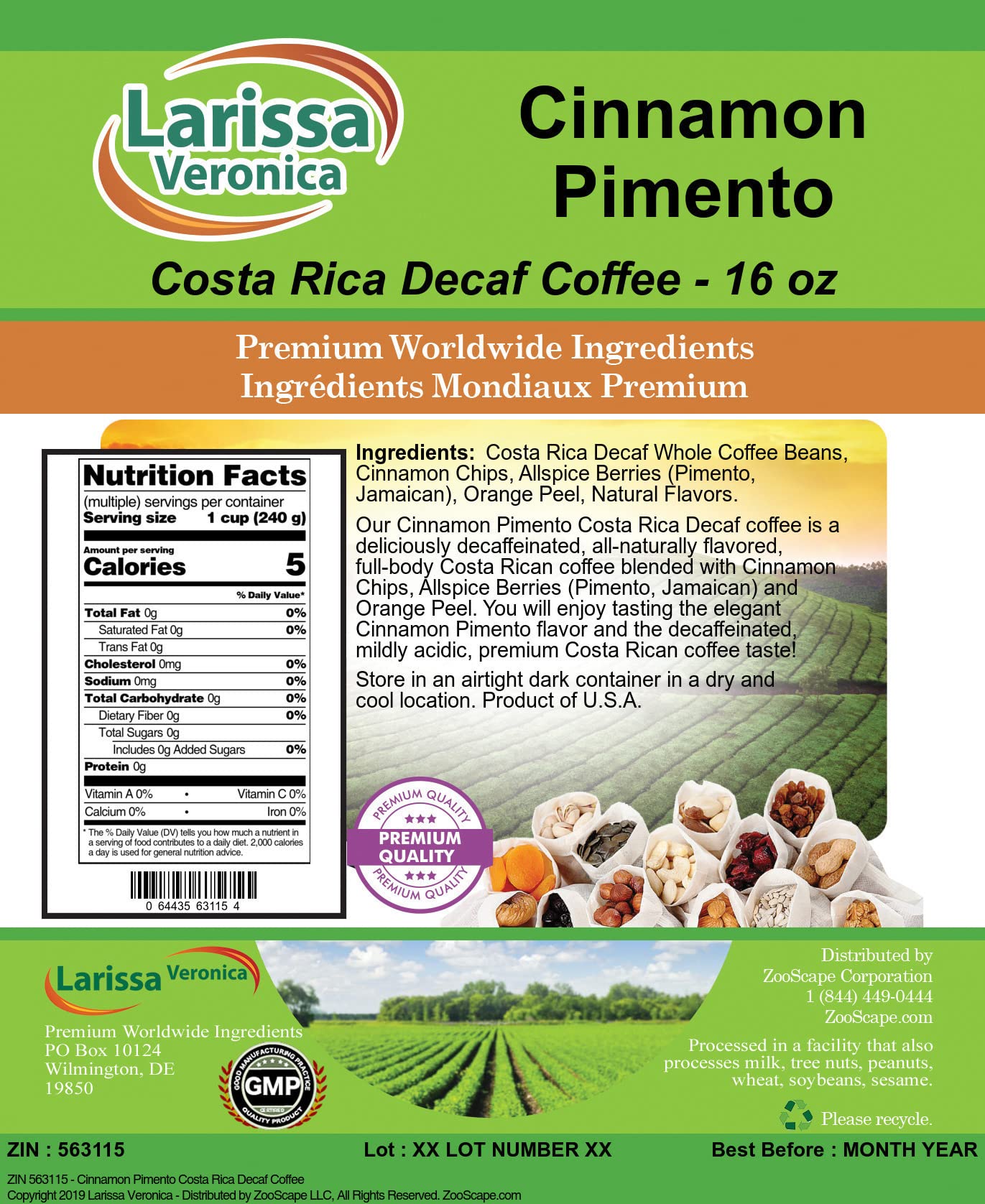 Premium Costa Rica Decaf Coffee - Cinnamon Pimento Flavored Whole Bean Coffee (16 oz, 3-Pack) | Gourmet Naturally Flavored Coffee Beans for Home Brewing & Gifts