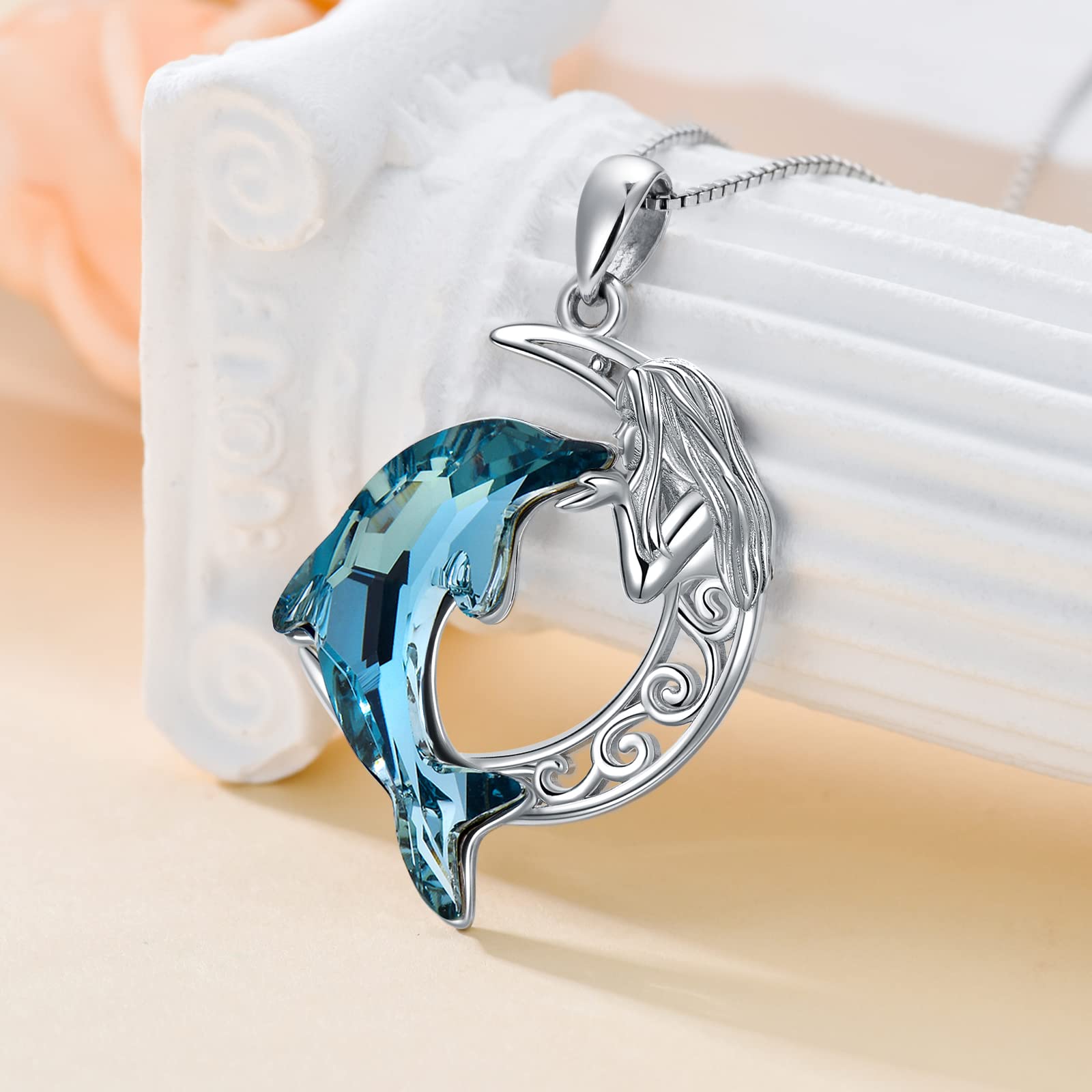 Sterling Silver Dolphin Crystal Pendant Necklace - Elegant Jewelry Gift for Women, Mom, Birthday, Mother's Day & Graduation | Perfect for Beach Vacations, Summer Outfits & Special Occasions