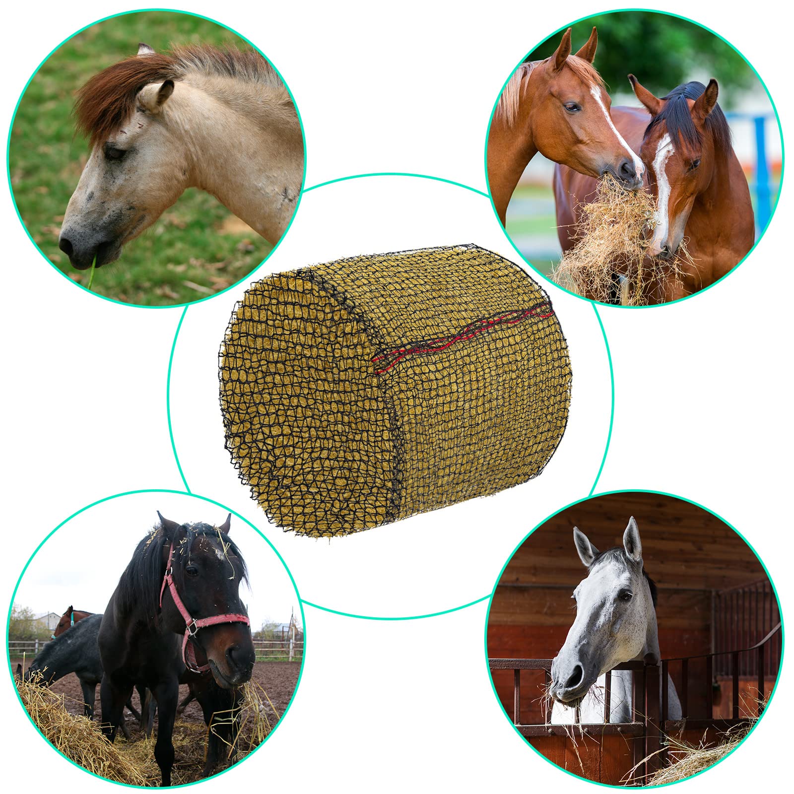 Slow Feed Hay Net for Horses, Goats & Cattle - 5mm Thick Knotless Round Bale Feeder Bag (5x4 Ft) - Durable Black Equine Supplies for Stalls, Barns & Pastures | Perfect for Stress-Free Grazing & Healthy Digestion