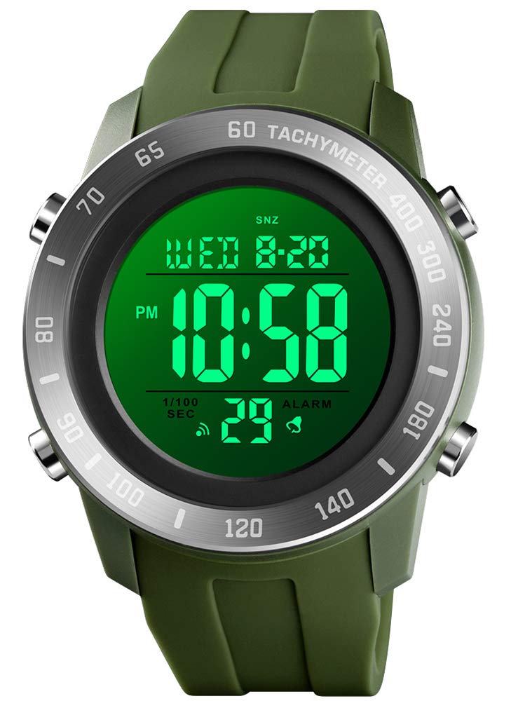 PASOY Men's Digital Multi-Function Sports Watch - Waterproof, Stopwatch, Alarm, Countdown, Date Display with Green Backlight - Perfect for Swimming, Running & Outdoor Activities (Black)