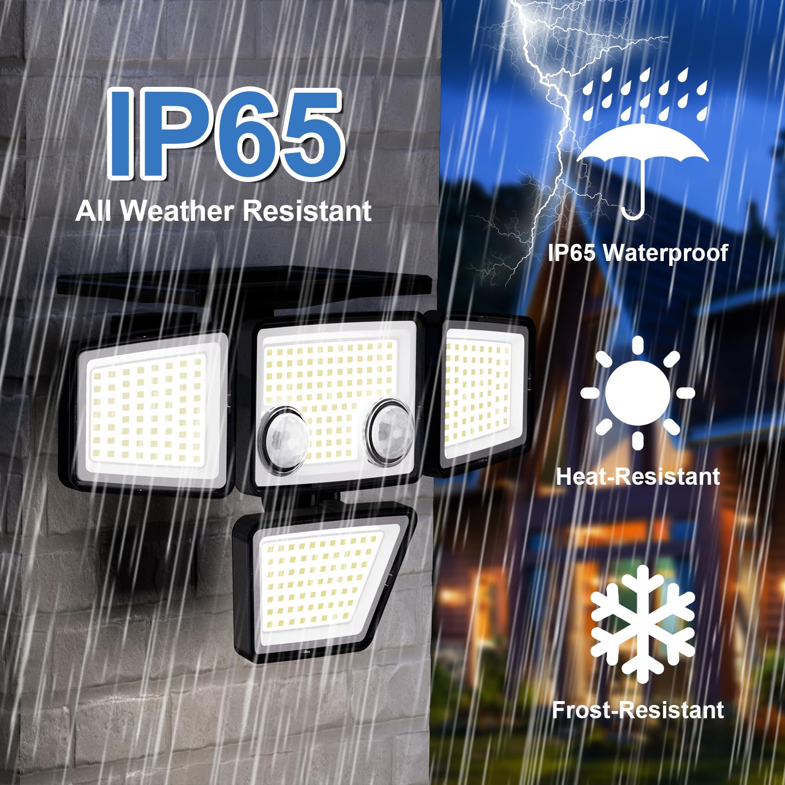 K KASONIC 286 LED Solar Motion Sensor Lights Outdoor, 4-Head 6500K Wide Angle Security Flood Lights, IP65 Waterproof for Backyard, Patio, Garden, Garage & Wall - 2 Pack - Perfect for Pathway Lighting, Driveway Safety & Landscape Illumination
