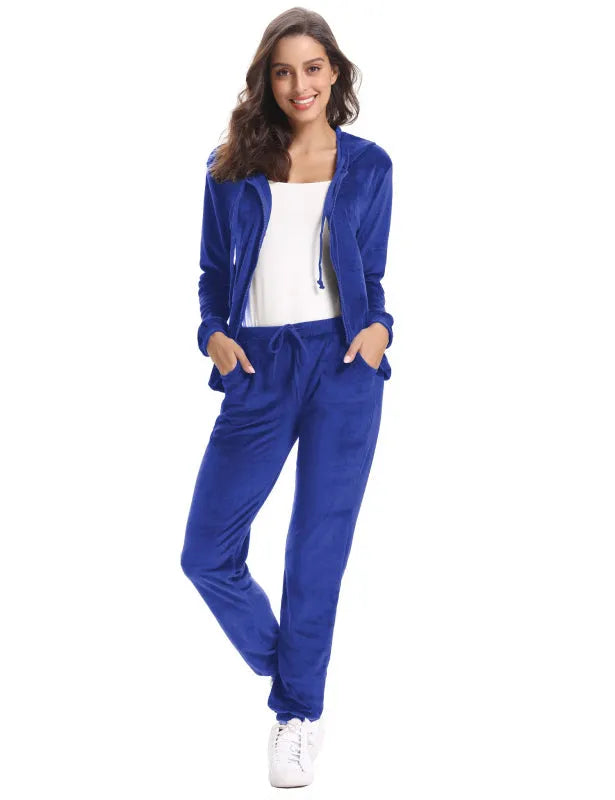 Women's Soft Velvet Jogger Set - Cozy Casual Two Piece Lounge Outfit for Home, Travel & Relaxation