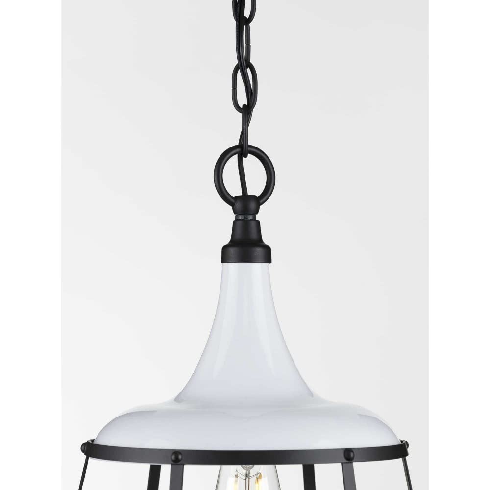 Progress Lighting Bastille Collection White One-Light Pendant - Modern Farmhouse Ceiling Light for Kitchen Island, Dining Room & Entryway