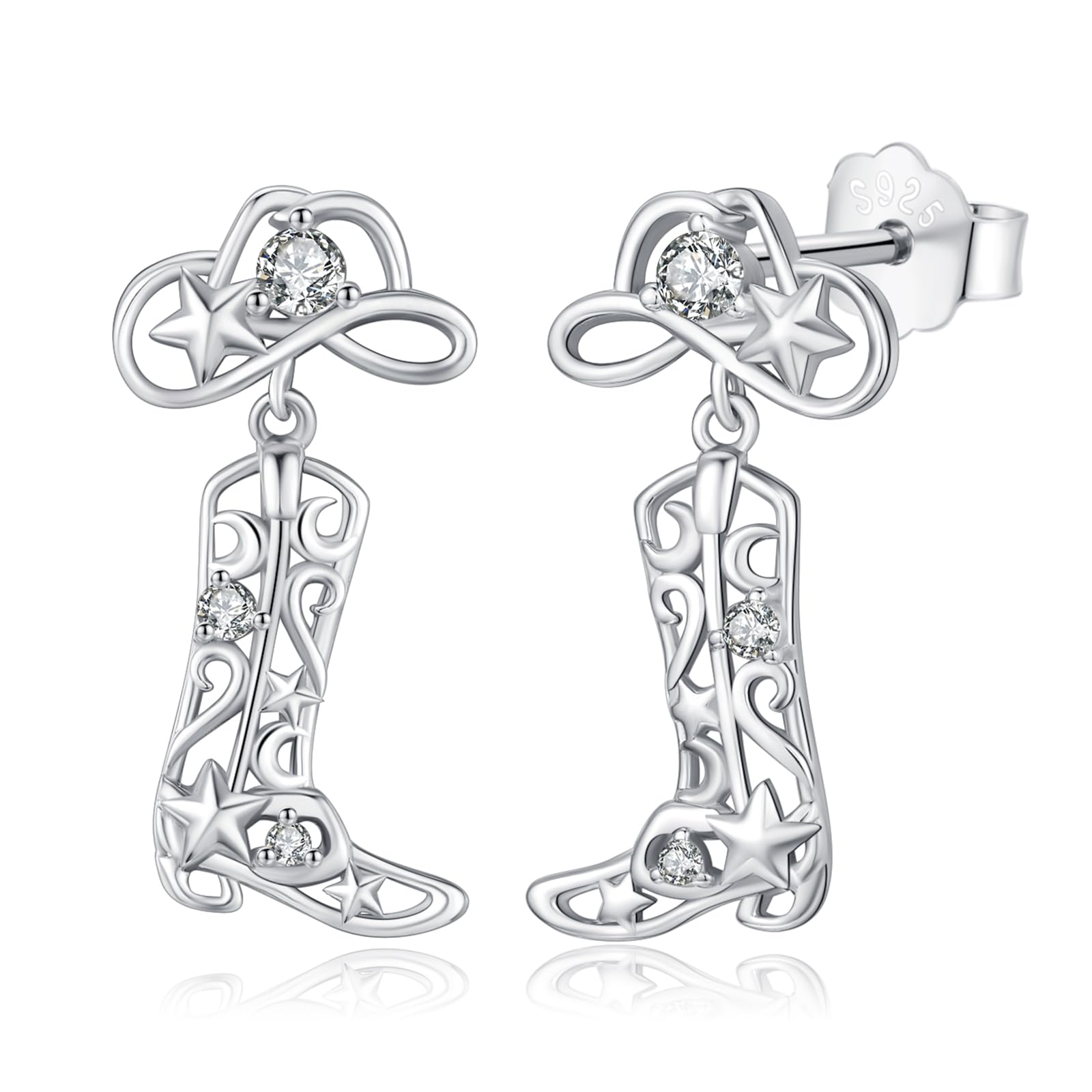 Cowgirl & Heart Earrings for Women - 925 Sterling Silver Dangle Drop Earrings | Hypoallergenic Stud Jewelry | Perfect Gift for Girls, Teens & Cowgirl Lovers | Great for Western Parties, Rodeo Events & Everyday Wear