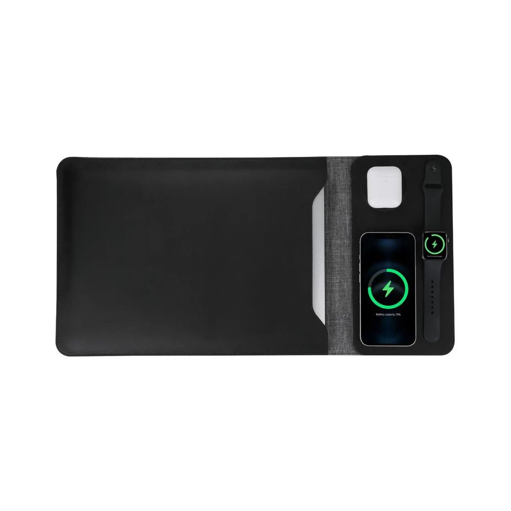 PowerPad Pro 3-in-1 Wireless Charger for iPhone, Samsung & AirPods | Premium Laptop Sleeve Case | Fast Charging Station for Home, Office & Travel