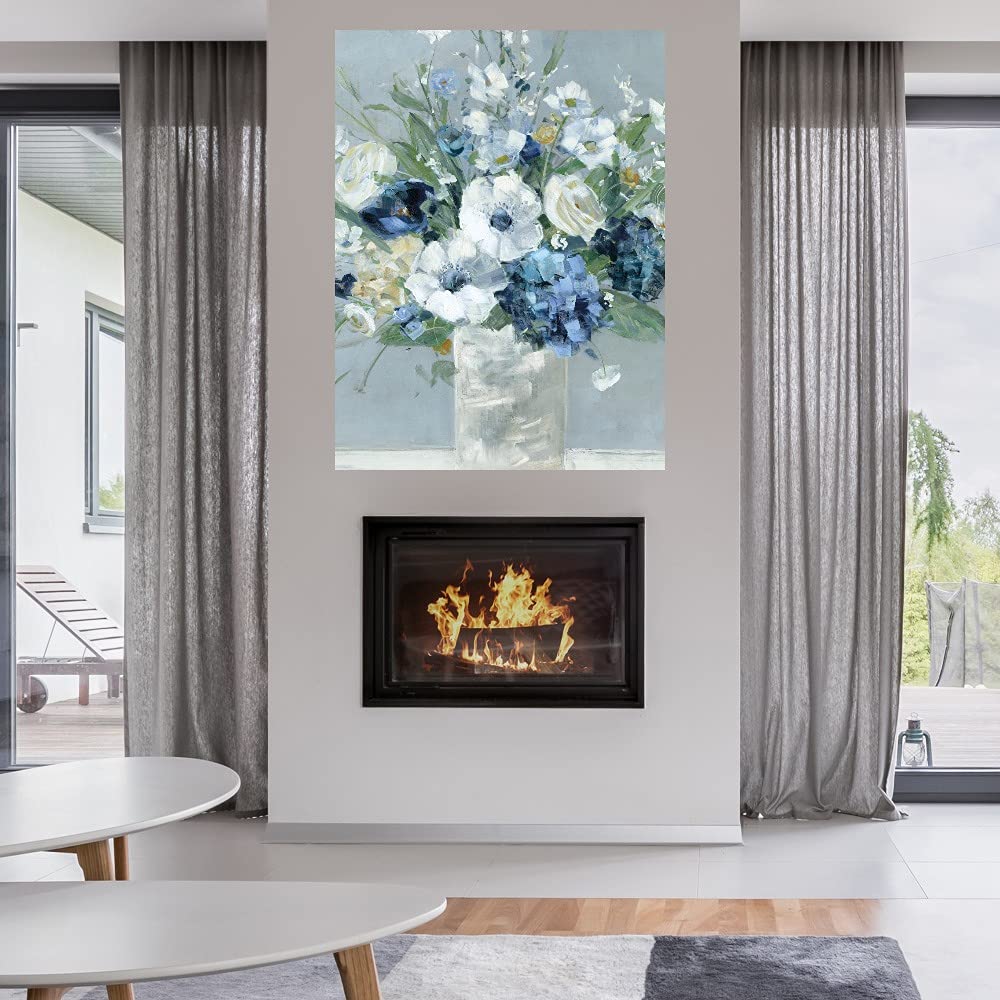 Be Happy Blue Crop Canvas Wall Art by Sally Swatland - Modern Fine Art Painting for Living Room, Bedroom, Office Decor - Ready to Hang 32x43 Inch - Perfect for Home, Kitchen, Bathroom & Dining Room Wall Decor