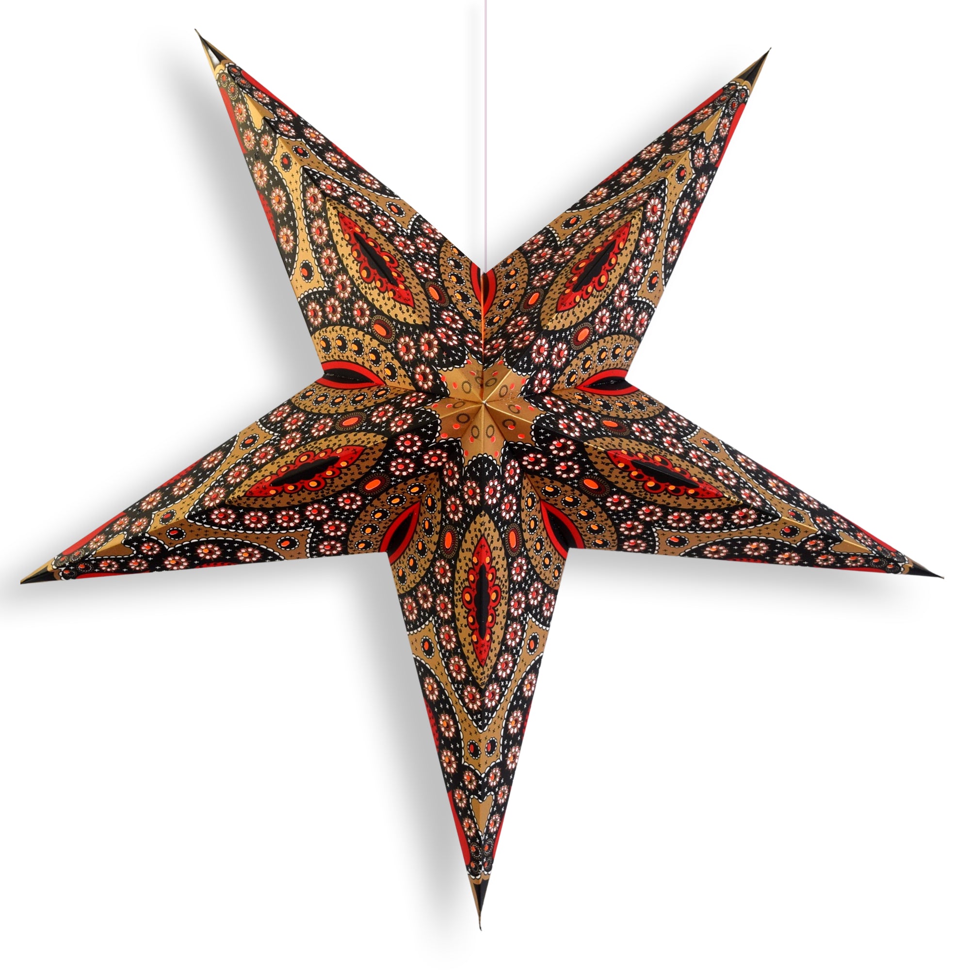 24 Inch Red Gold Paper Star Lantern - Decorative Hanging Party Lights for Christmas, Wedding, Home Decor & Outdoor Events