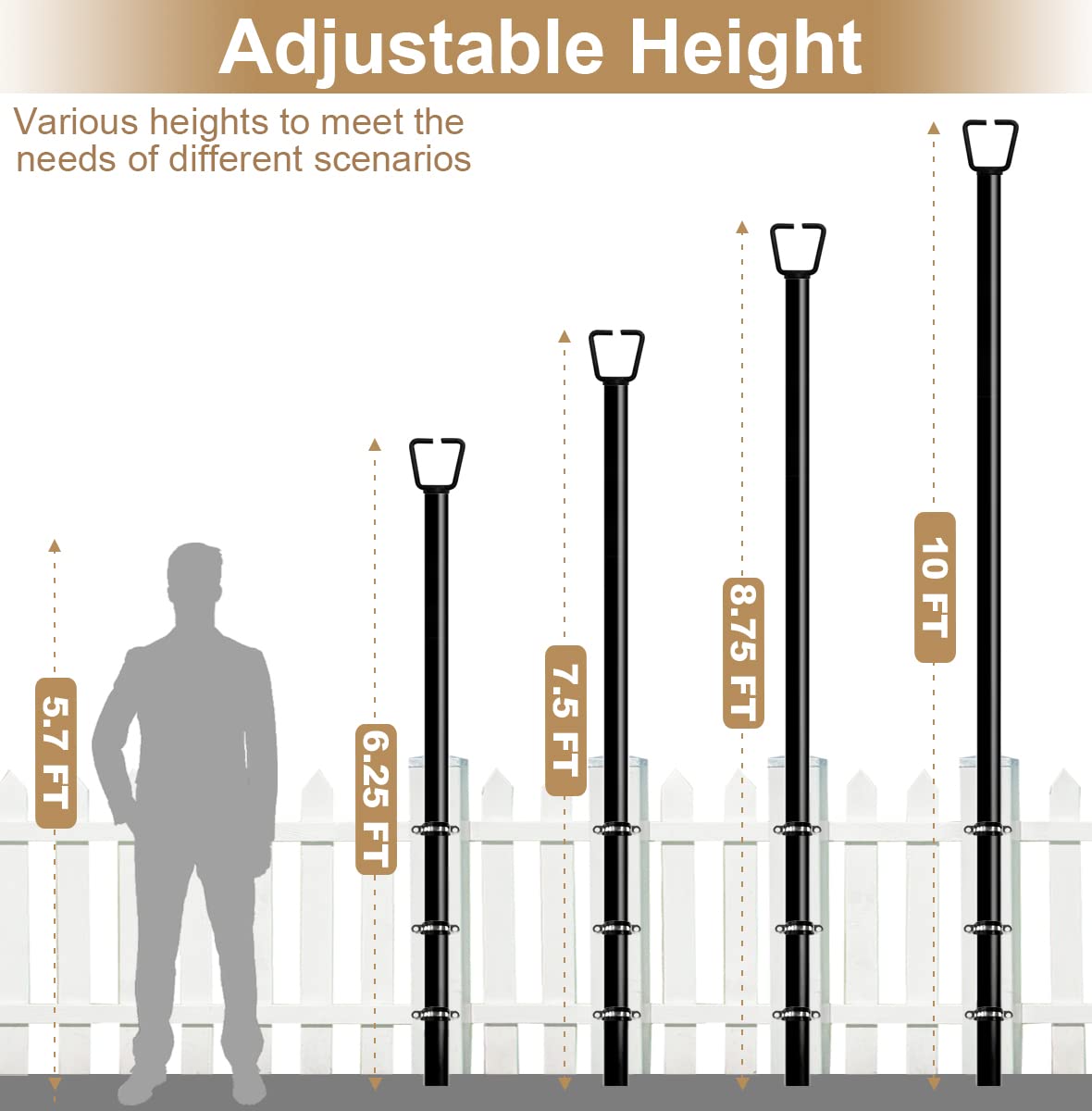 Queension 10FT Outdoor String Light Poles (2 Pack) - Heavy Duty Garden, Backyard & Patio Lighting Stand for Parties, Weddings, Bistro & Cafe Decor - Perfect for Creating Ambient Lighting in Outdoor Spaces