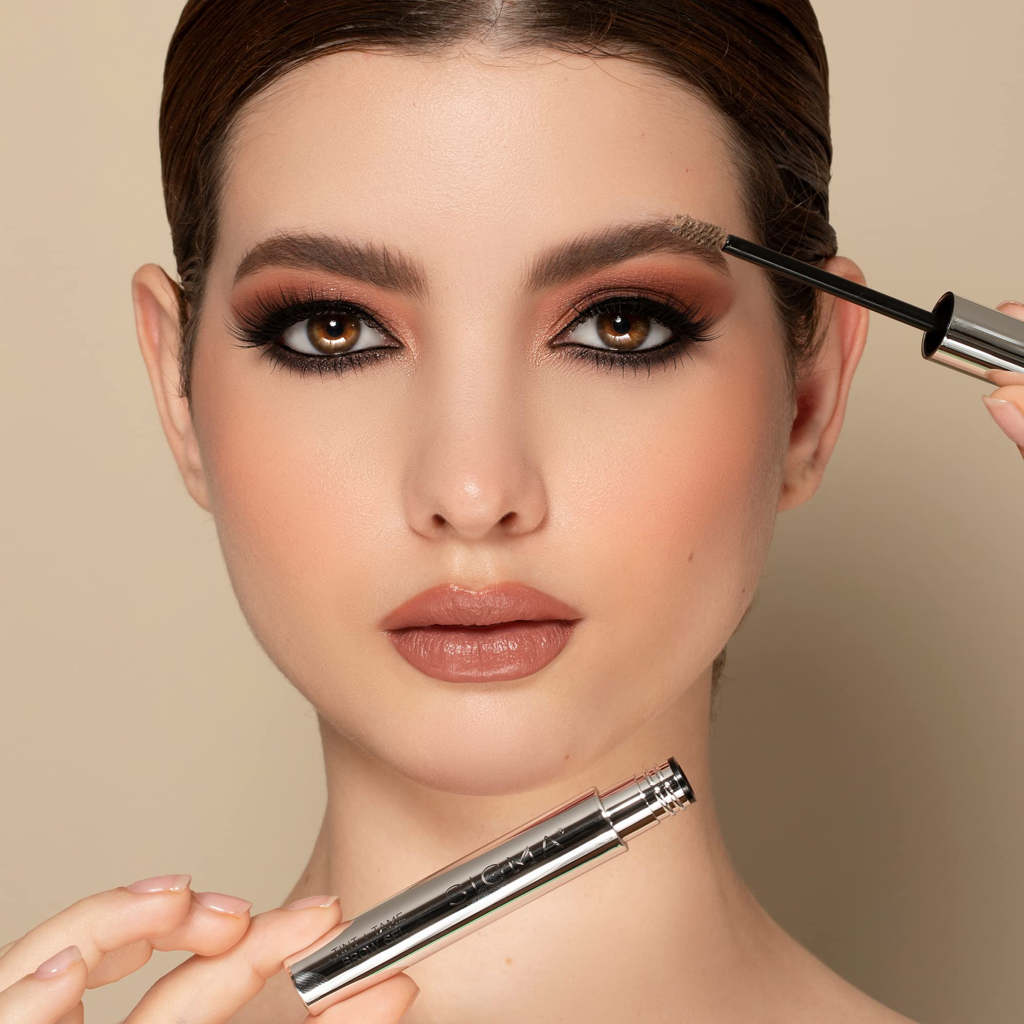 Sigma Beauty Tint + Tame Dark Brow Gel - Professional Waterproof Eyebrow Tint & Shaping Gel for Filling, Grooming & Defining Brows - Natural Feathery Look - Dark Brown for Dark Hair - Perfect for Everyday Makeup & Professional Brow Styling