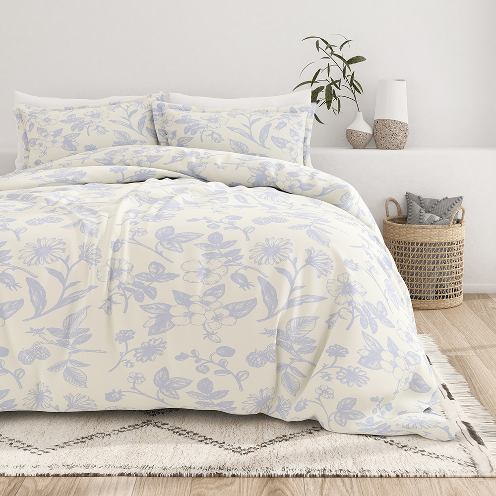 Floral Garden Print 3-Piece Duvet Cover Set - Queen Size Bedding with Pillow Shams - Perfect for Spring Refresh & Boho Bedroom Decor