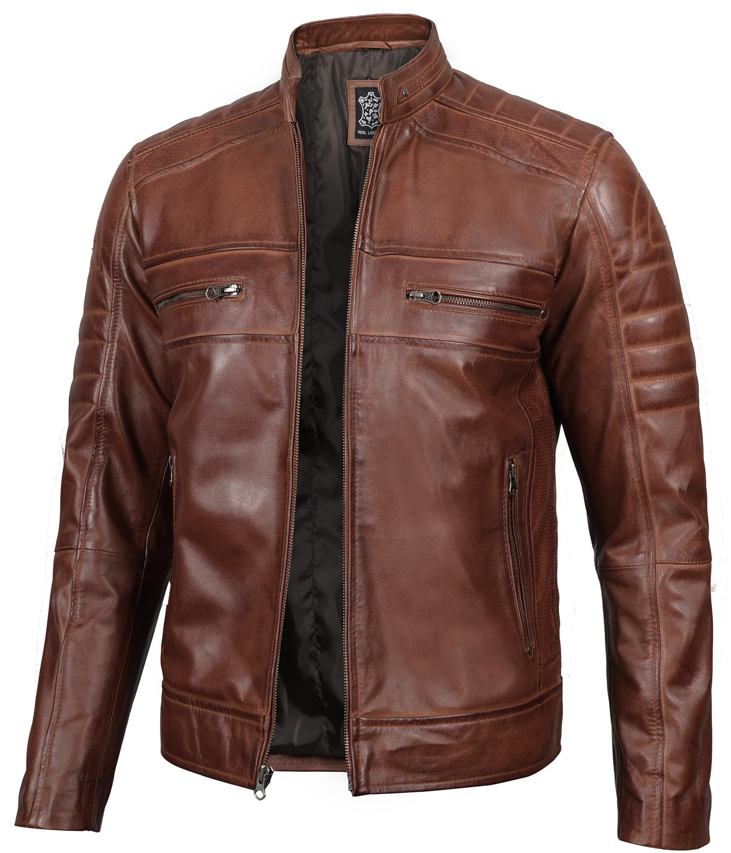 Decrum Men's Real Lambskin Leather Jacket - Cafe Racer Style Fashion Motorcycle Jacket for Men | Perfect for Riding, Casual Wear & Night Out