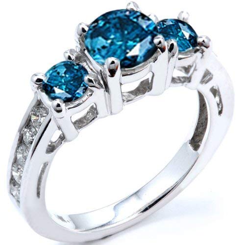 1.85 Cttw 14K White Gold Round Blue & White Diamond Engagement Ring for Women - Dazzlingrock Bridal Collection | Perfect for Proposals, Weddings & Anniversary Gifts