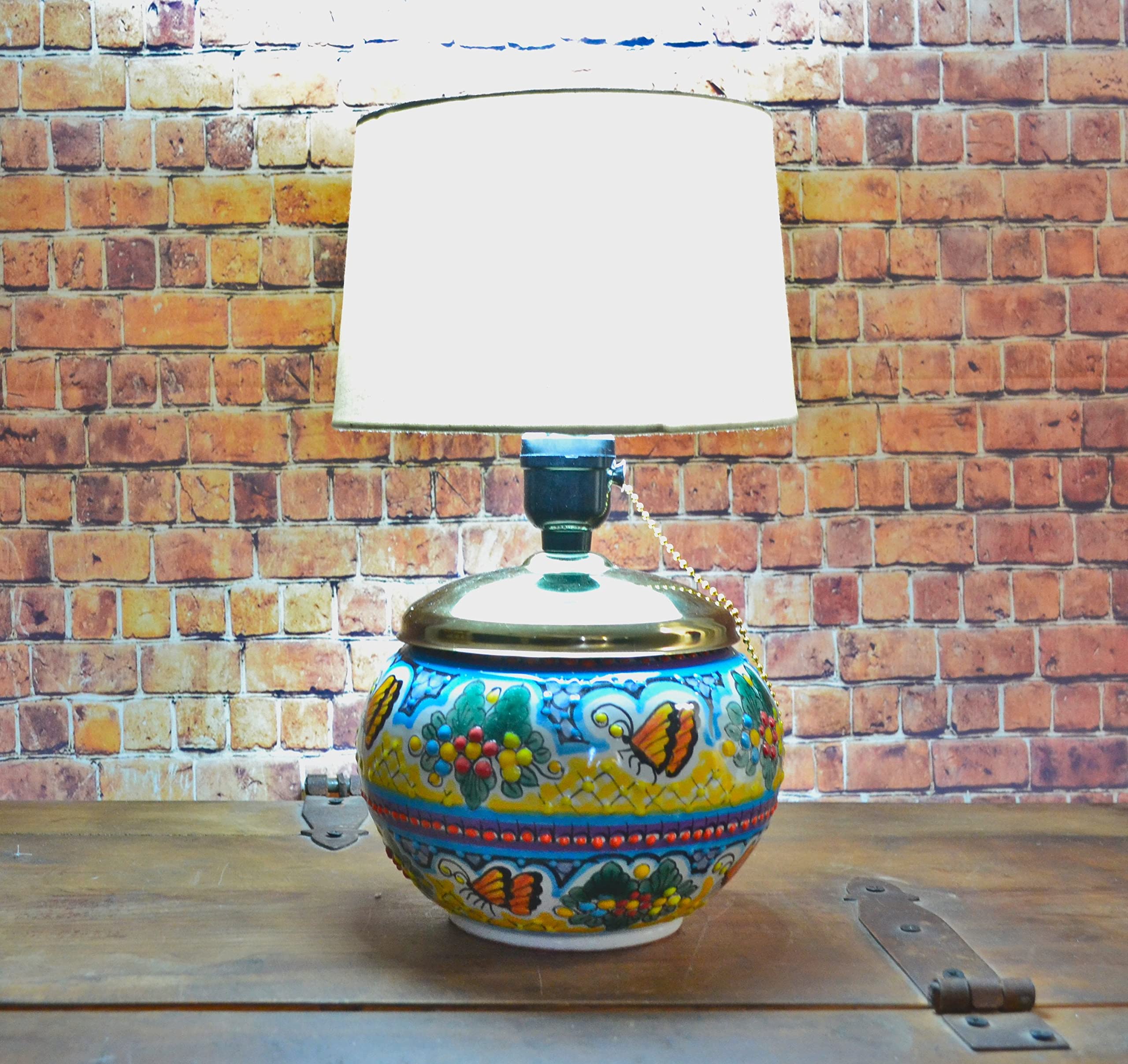 Handmade Talavera Ceramic Bedside Lamp - Mexican Style Table Lamp with Pitcher Design - Authentic Talavera Vase Lamp for Home Decor (CM369) | Perfect for Bedroom, Living Room & Office Lighting