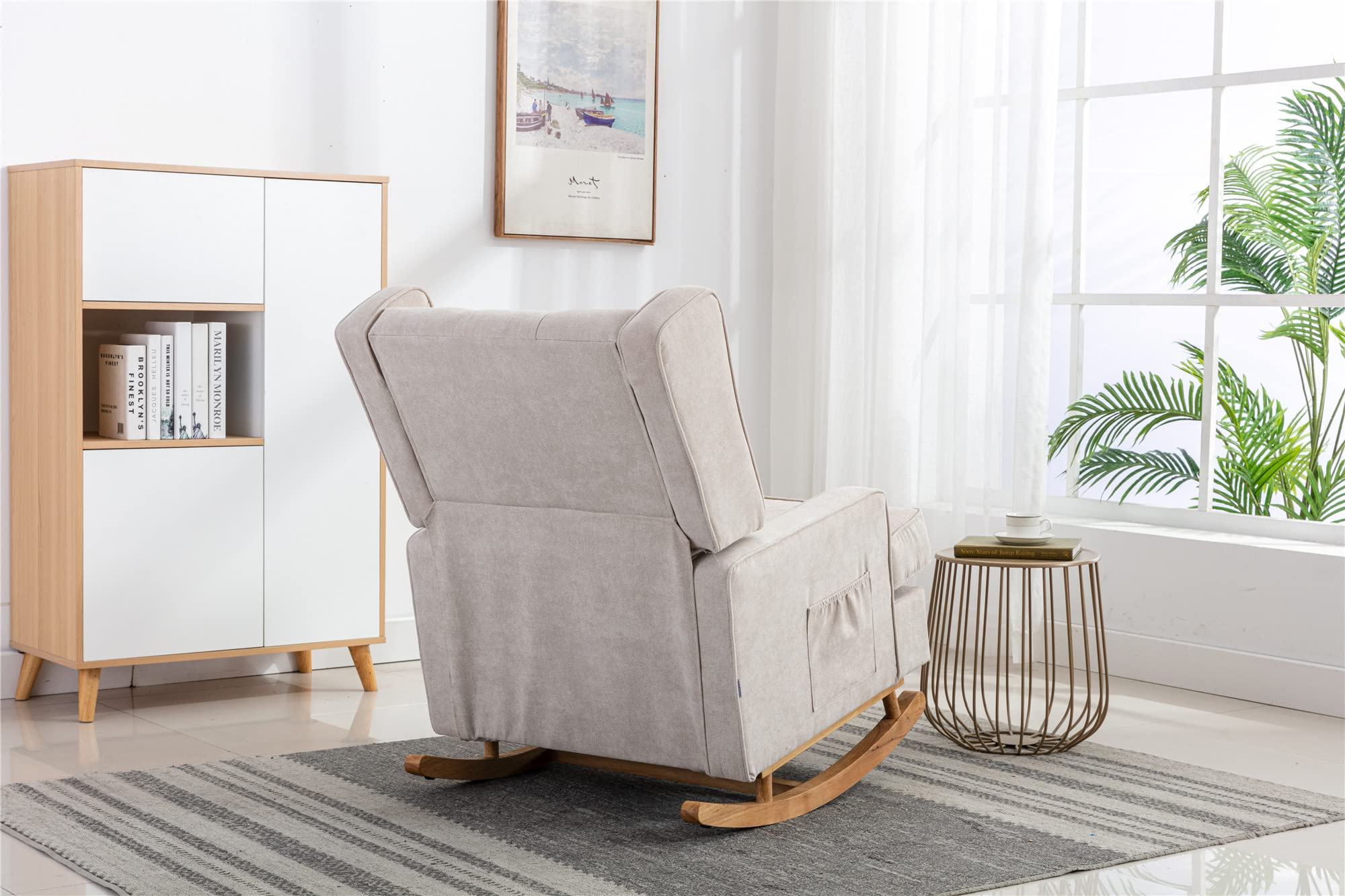 Modern Tufted Wingback Rocking Chair - Nursery Accent Chair & Baby Upholstered Glider Rocker for Bedroom, Living Room, Study | Blue & Beige Options | Perfect for Nursing, Reading & Relaxing