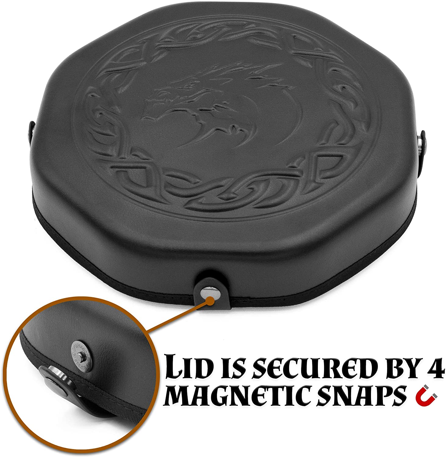 CASEMATIX Dice Tray and Storage Case - Holds 115 RPG Dice with Magnetic Snaps, Embossed Dragon Design & Non-Scratch Interior - Perfect for D&D, Pathfinder and Tabletop Gaming
